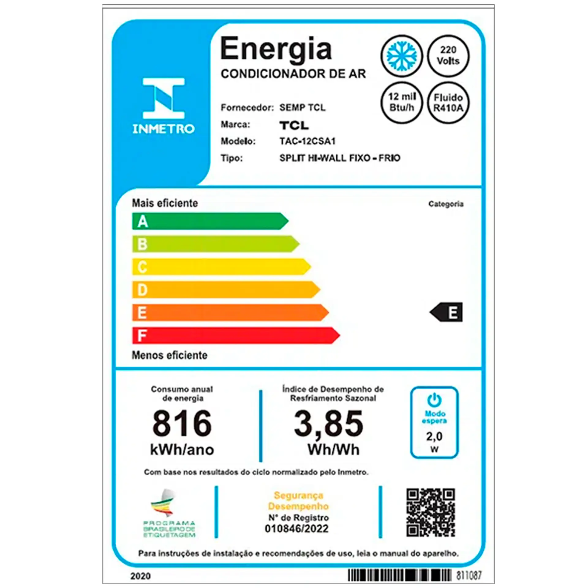 Ar Condicionado Split Hi Wall TCL 12.000 BTUs Frio TAC-12CSA1 - 220 Volts