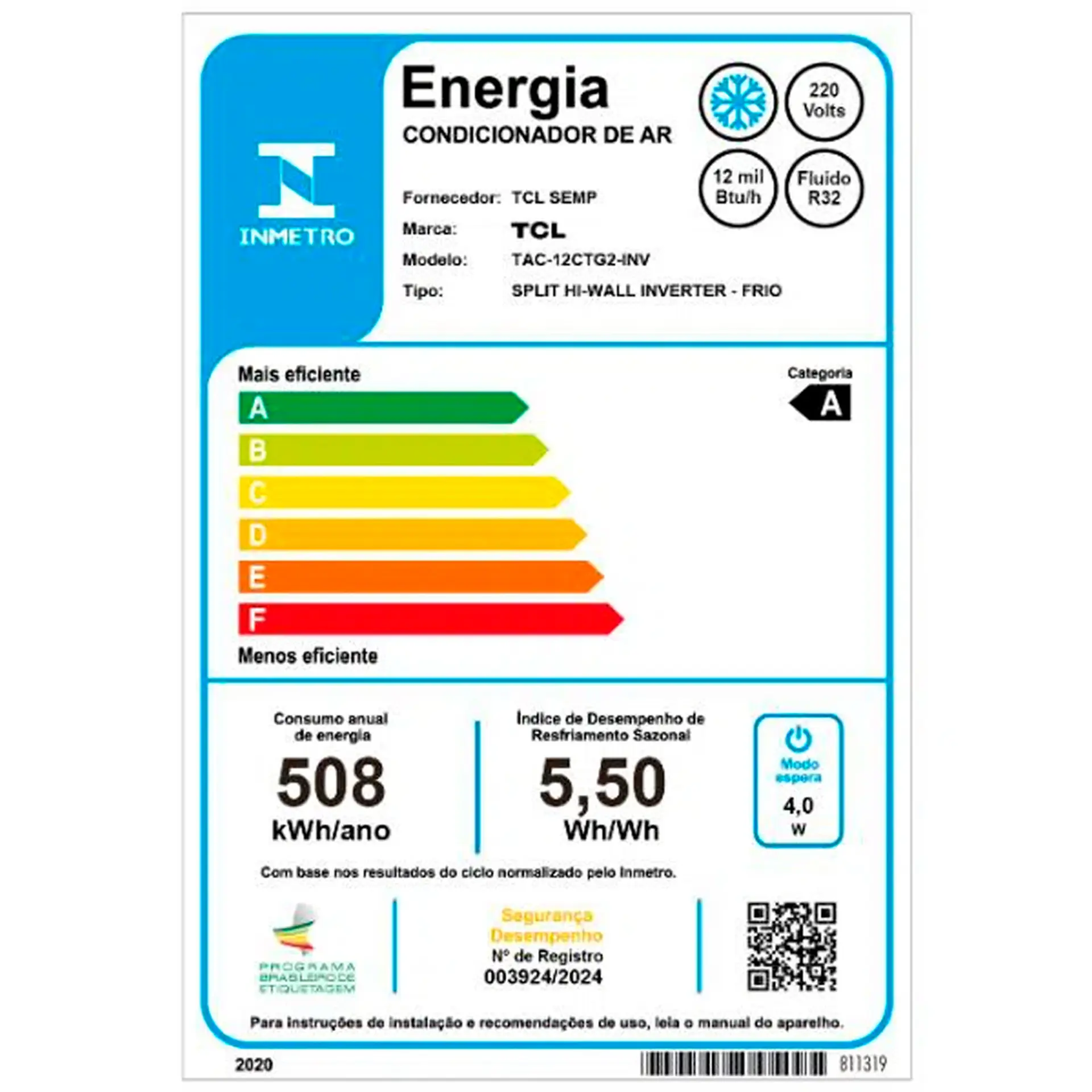 Ar Condicionado 12.000 BTUs Inverter T-Pro 2.0 TAC-12CTG2-INV TCL Frio - 220 Volts