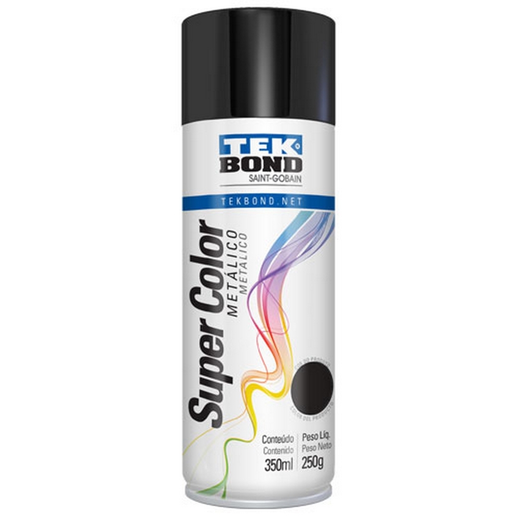Tinta Spray Super Color Preto Metálico 350ml/250g - Tekbond - 69957327155