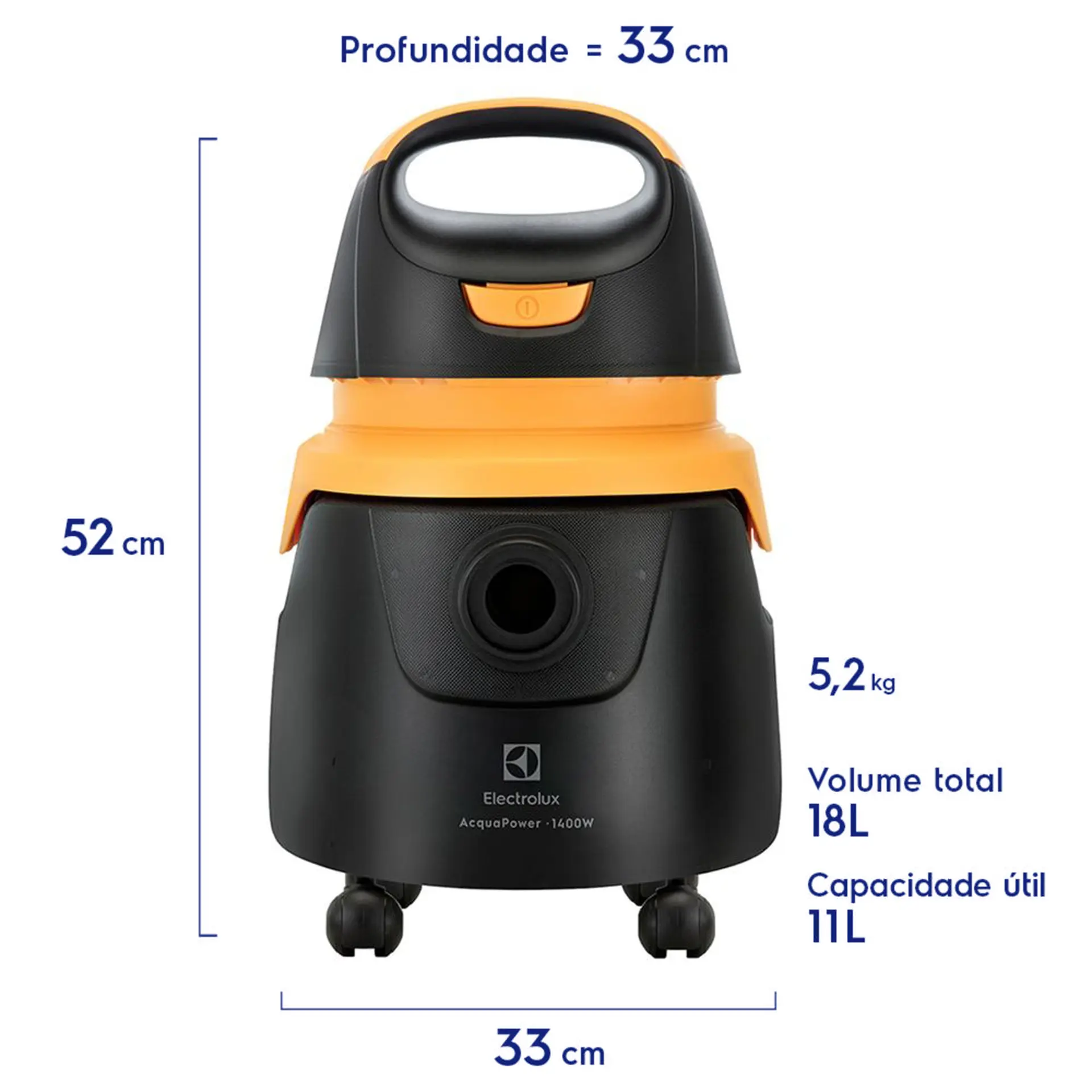 Aspirador Água e Pó Electrolux Acqua Power 1400W 10L Rodas 360° AQP20 - Preto/Amarelo - 110 Volts