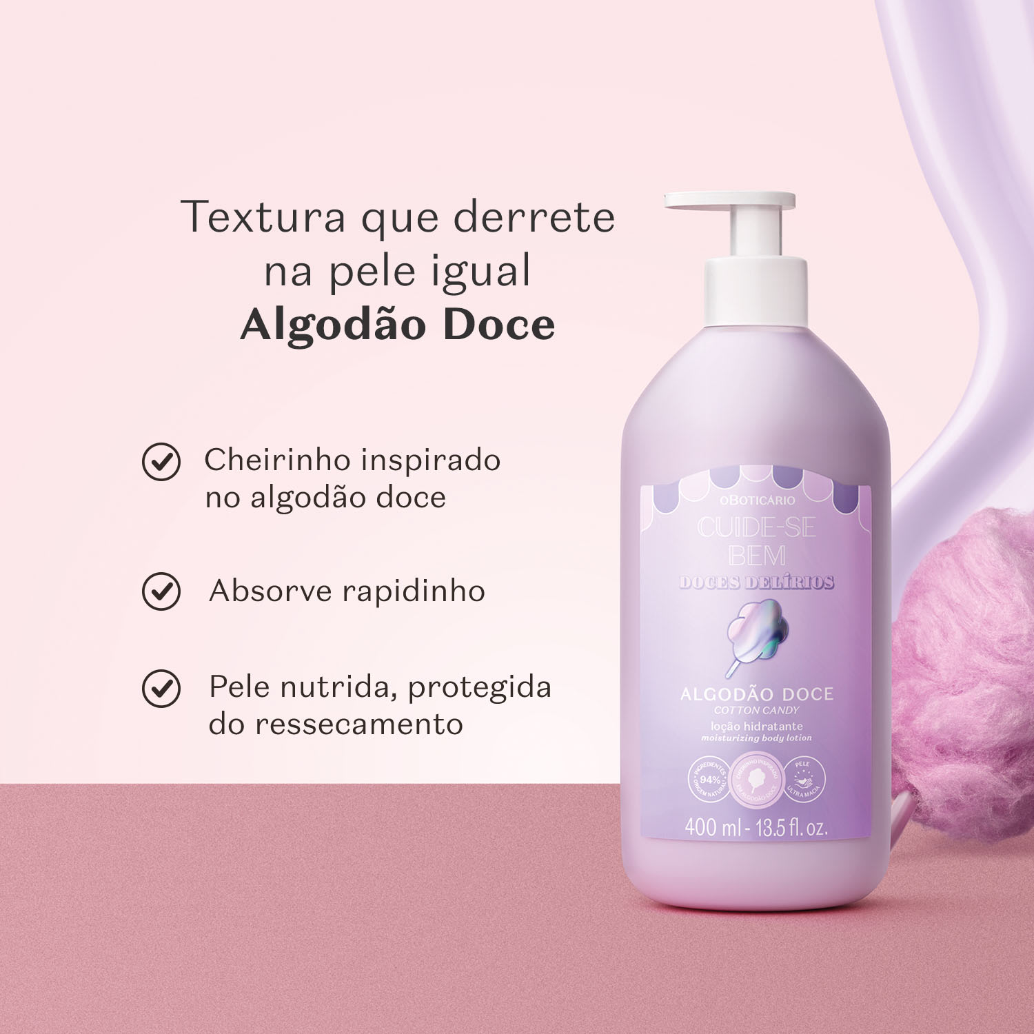Loção Hidratante Desodorante Corporal Cuide-se Bem Doces Delírios Algodão Doce 400ml
