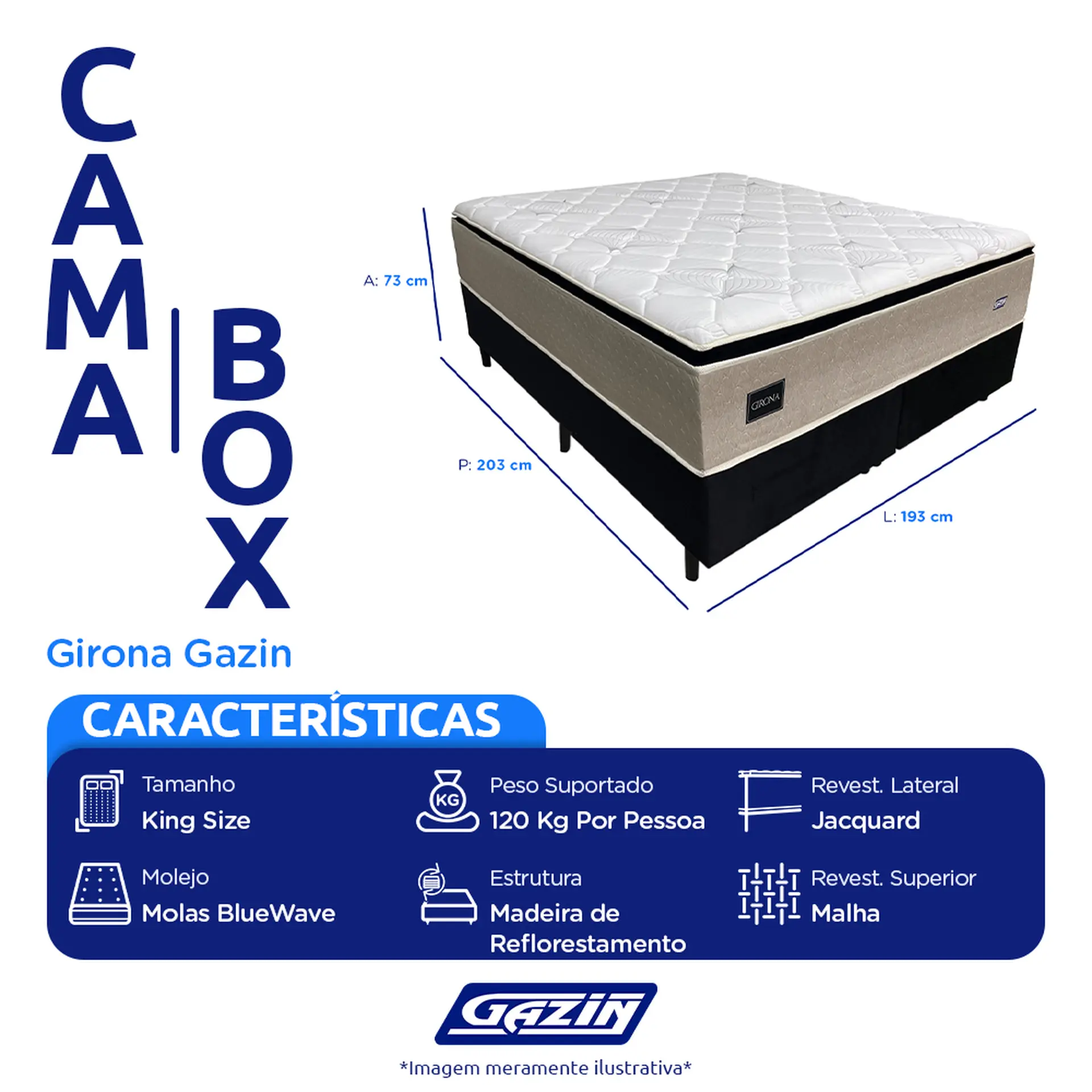 Colchão Cama Box Gazin Molas BlueWave King Size Girona 193x203