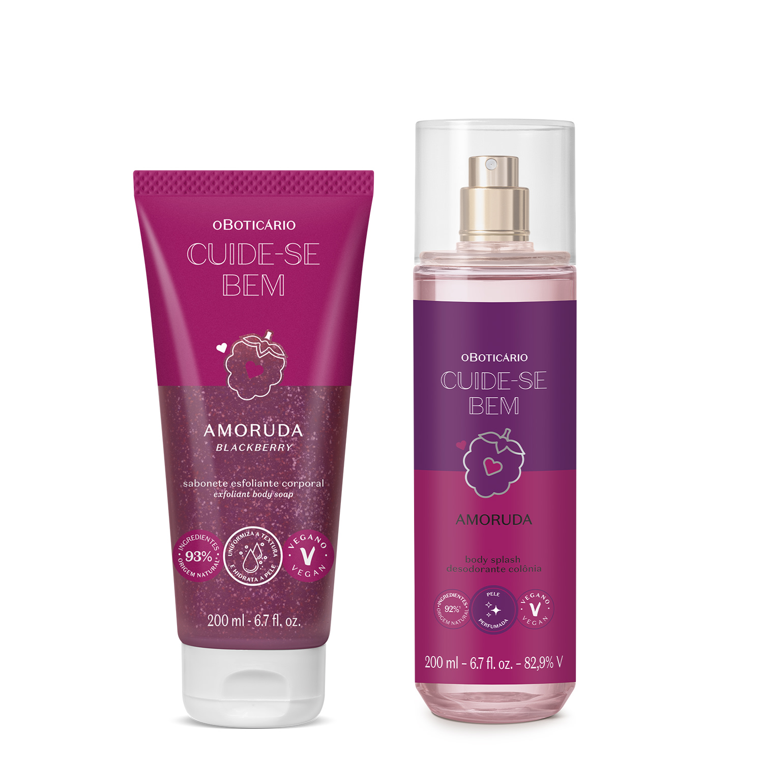 Combo Cuide-se Bem Amoruda: Sabonete Esfoliante Corporal 200ml + Body Splash 200ml