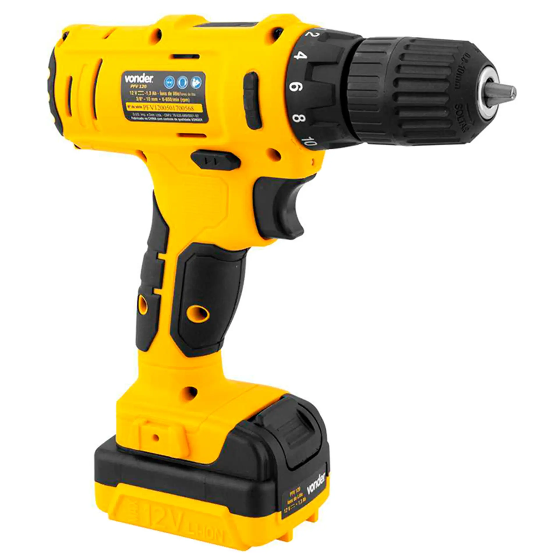 Parafusadeira Furadeira Vonder Bateria 12V 3/8 Polegadas PFV 120 - Preto/Amarelo - Bivolt