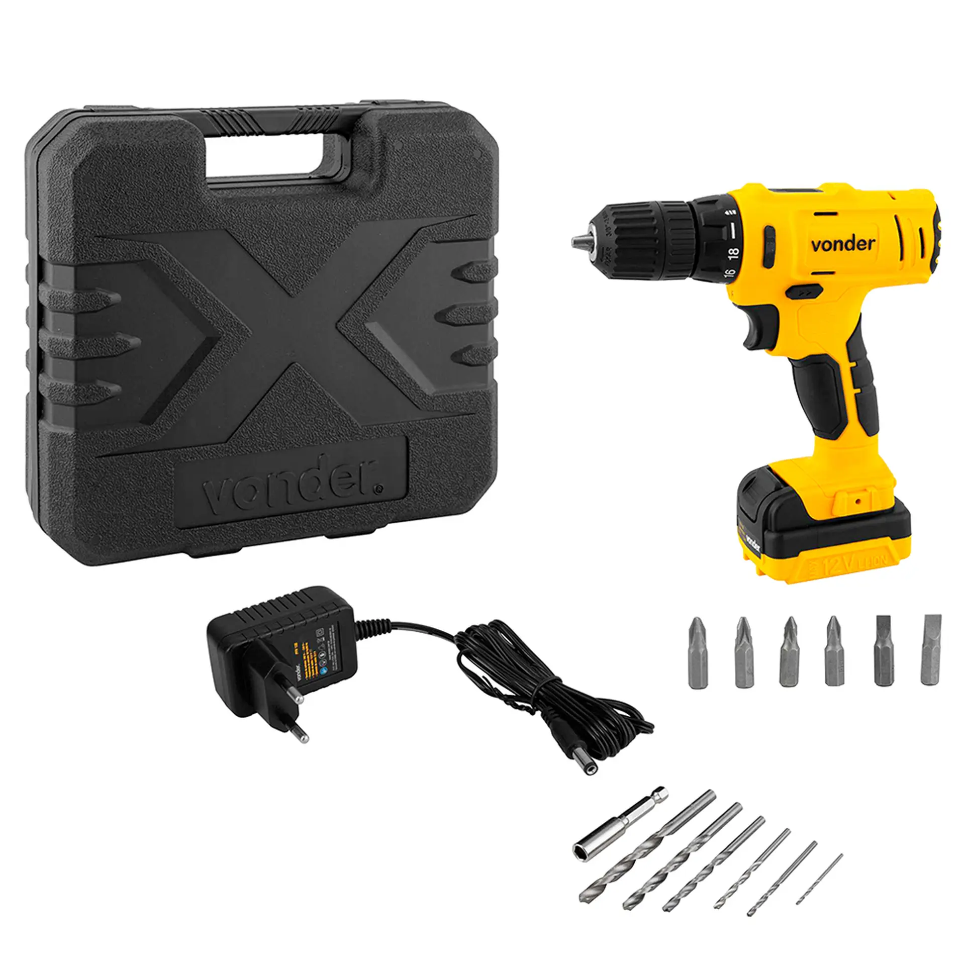 Parafusadeira Furadeira Vonder Bateria 12V 3/8 Polegadas PFV 120 - Preto/Amarelo - Bivolt
