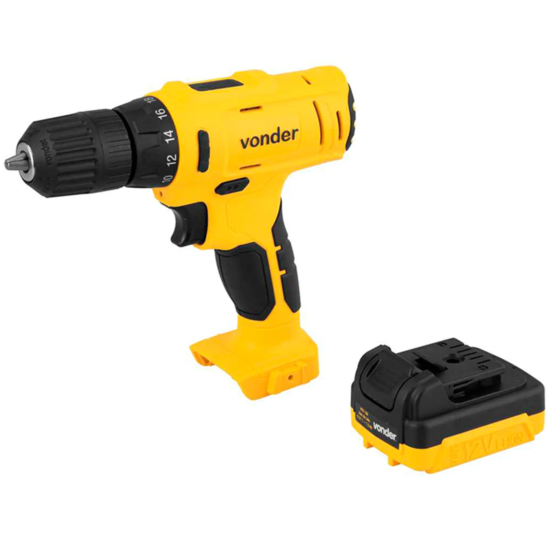 Parafusadeira Furadeira Vonder Bateria 12V 3/8 Polegadas PFV 120 - Preto/Amarelo - Bivolt
