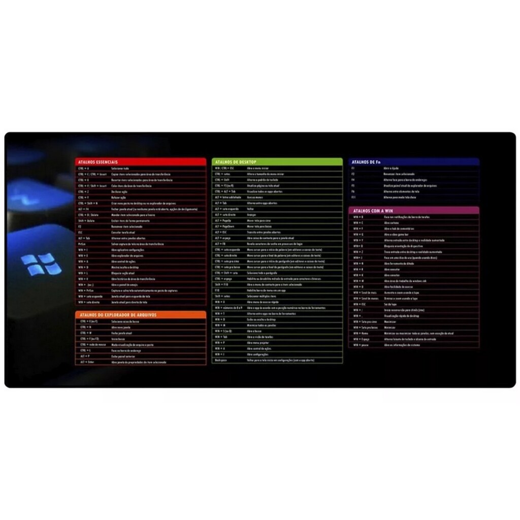 Mouse Pad Gamer Antiderrapante Atalhos de Teclado do Windows 700x350x3mm MP-7035C38 Exbom - 3657 - Vendido Unitário