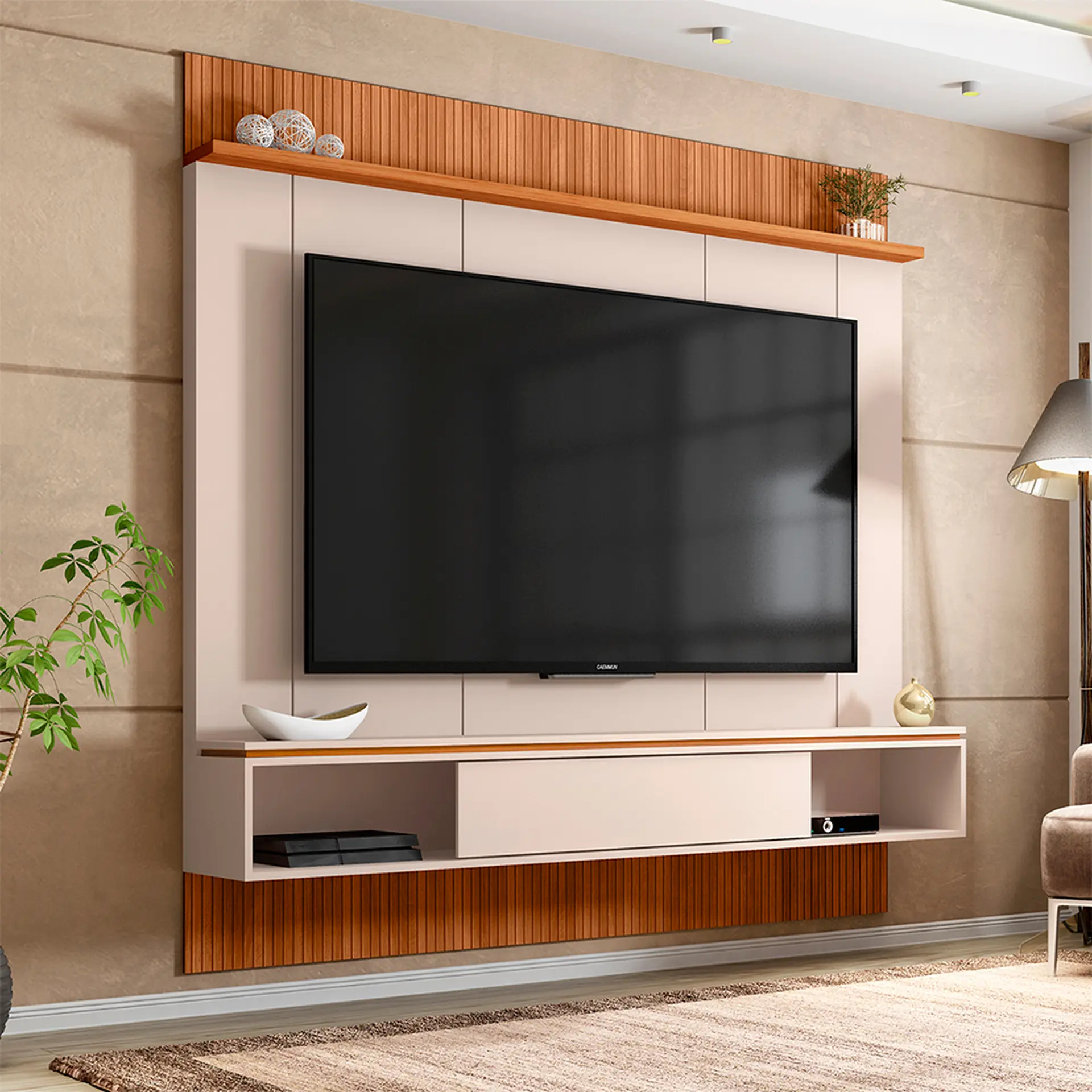 Painel para TV até 65" com Nicho Vênus Caemmun - Off White/Freijó