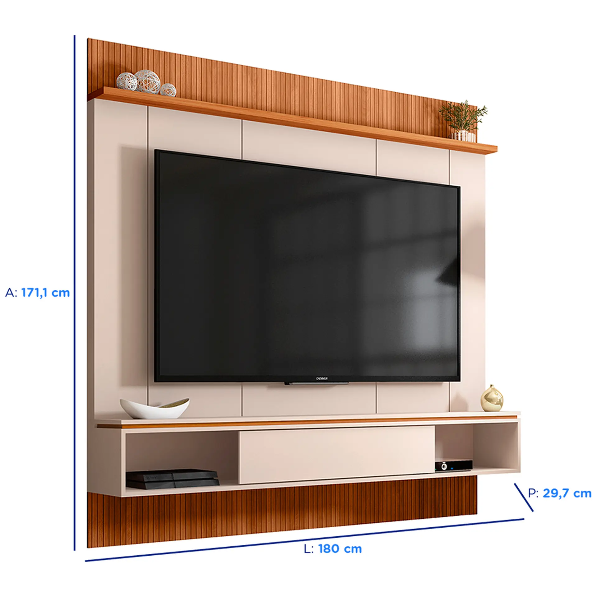 Painel para TV até 65" com Nicho Vênus Caemmun - Off White/Freijó