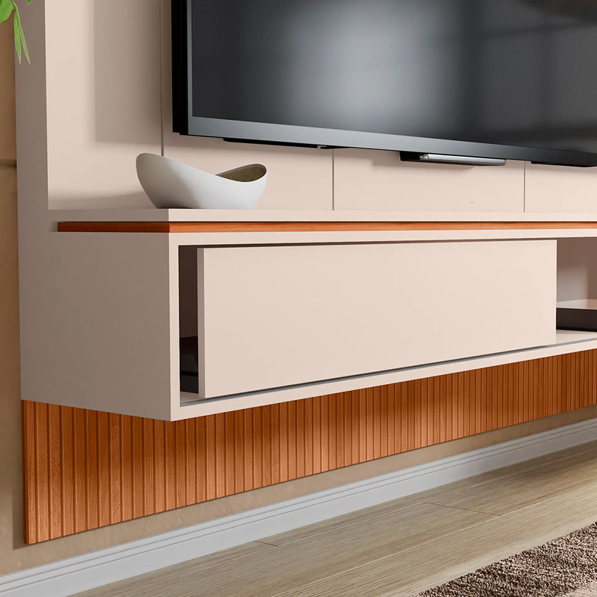 Painel para TV até 65" com Nicho Vênus Caemmun - Off White/Freijó