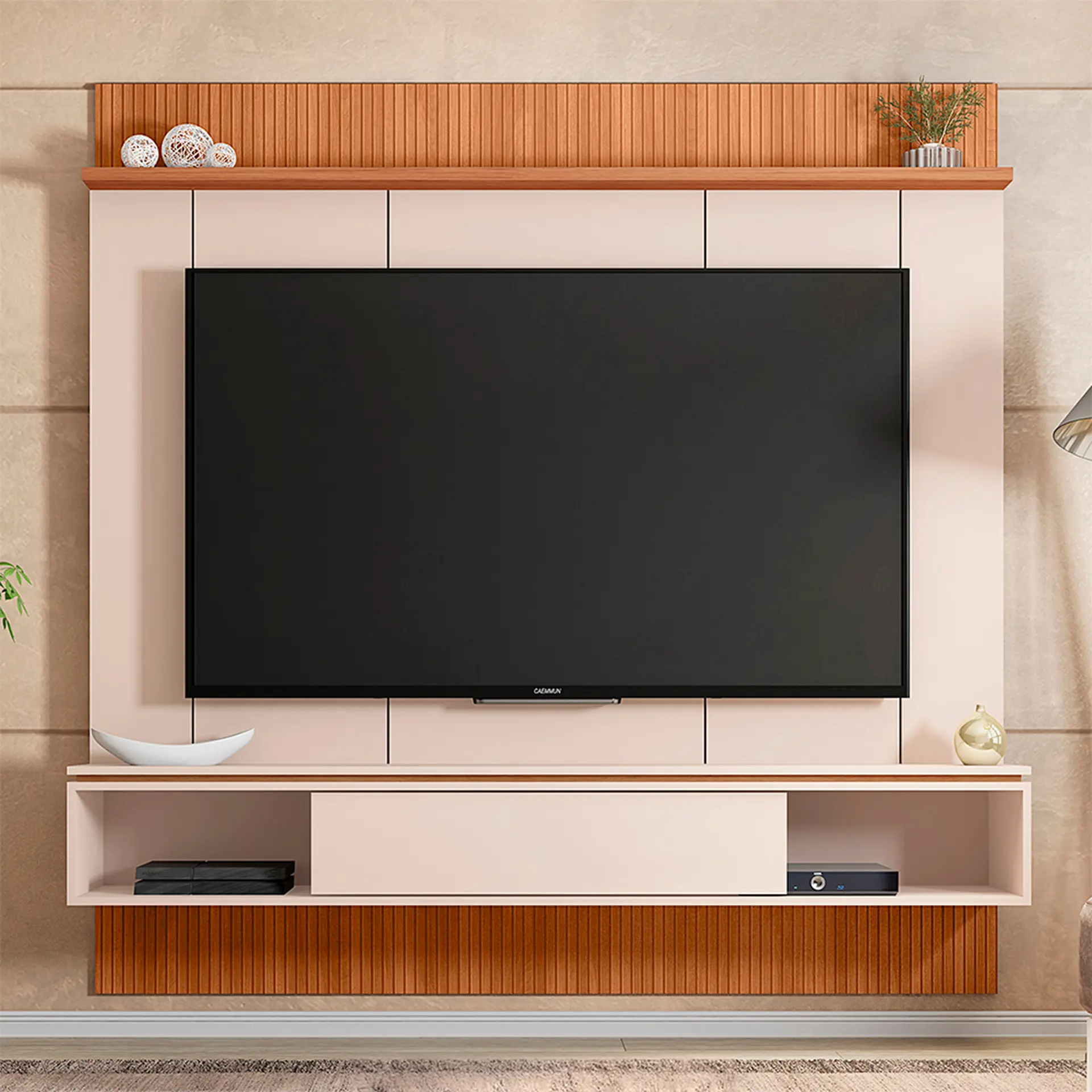 Painel para TV até 65" com Nicho Vênus Caemmun - Off White/Freijó