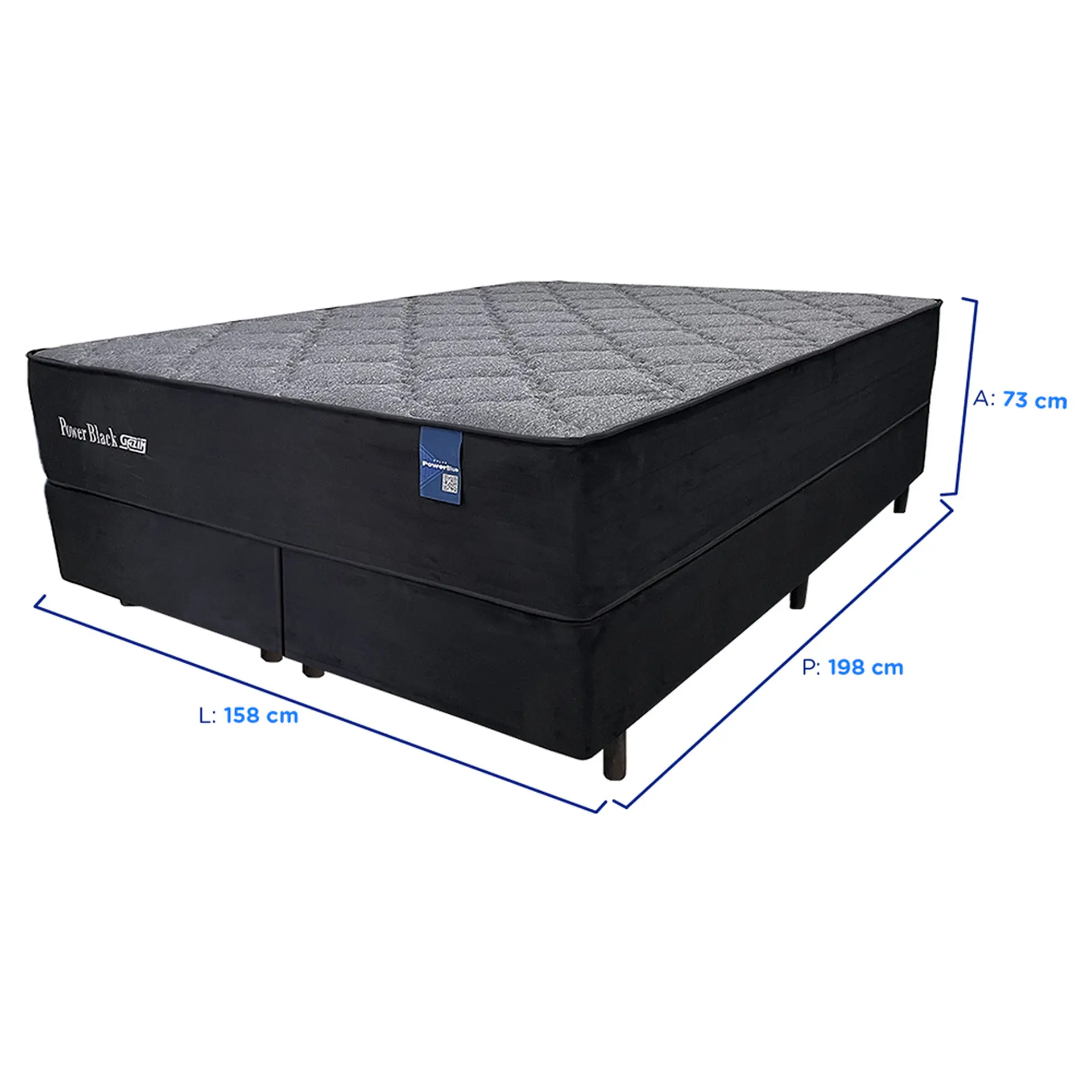 Colchão Cama Box Gazin Molas PowerBlue Queen Size Power Black 158x198 - Preto