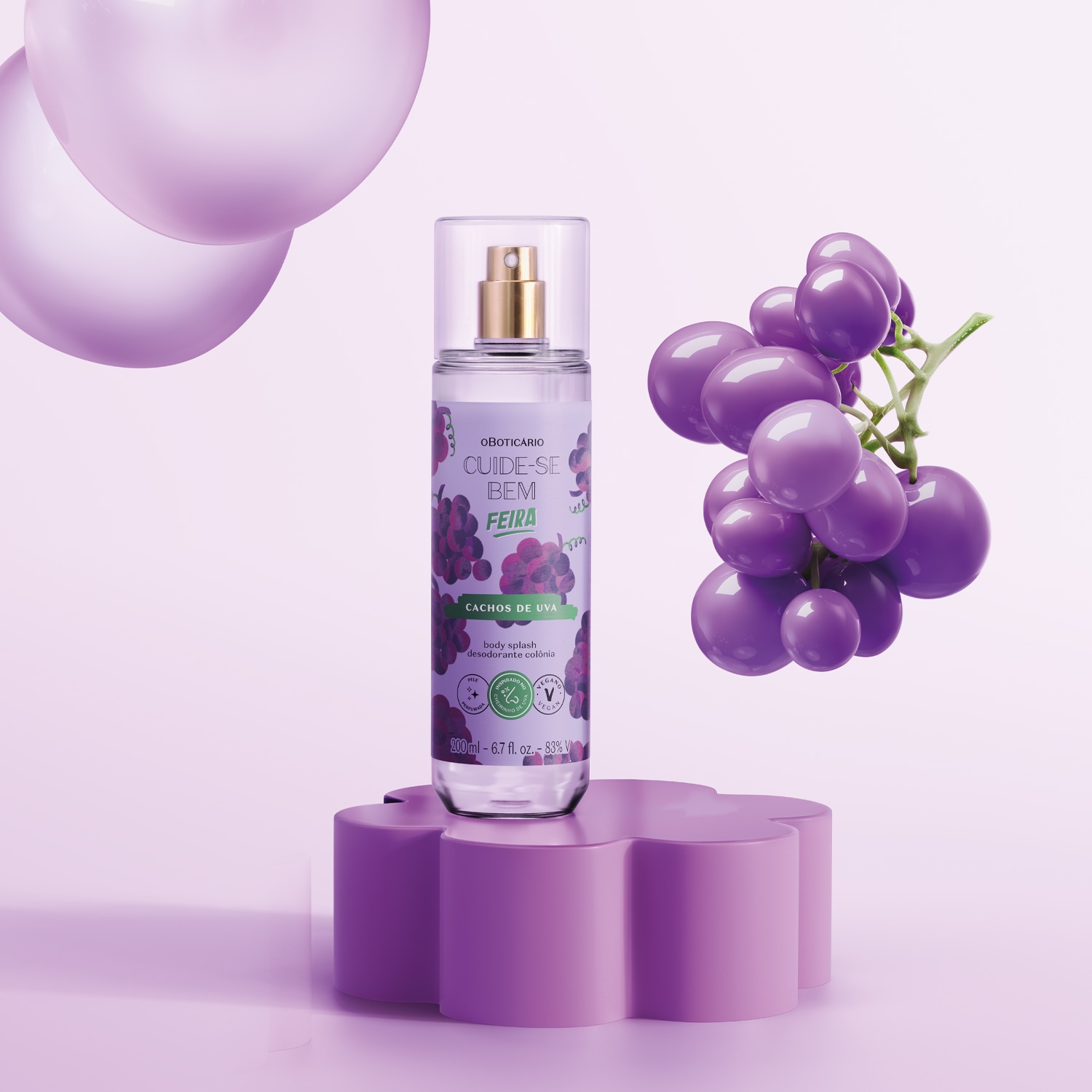 Body Splash Desodorante Colônia Cuide-se Bem Feira Cachos de Uva 200ml