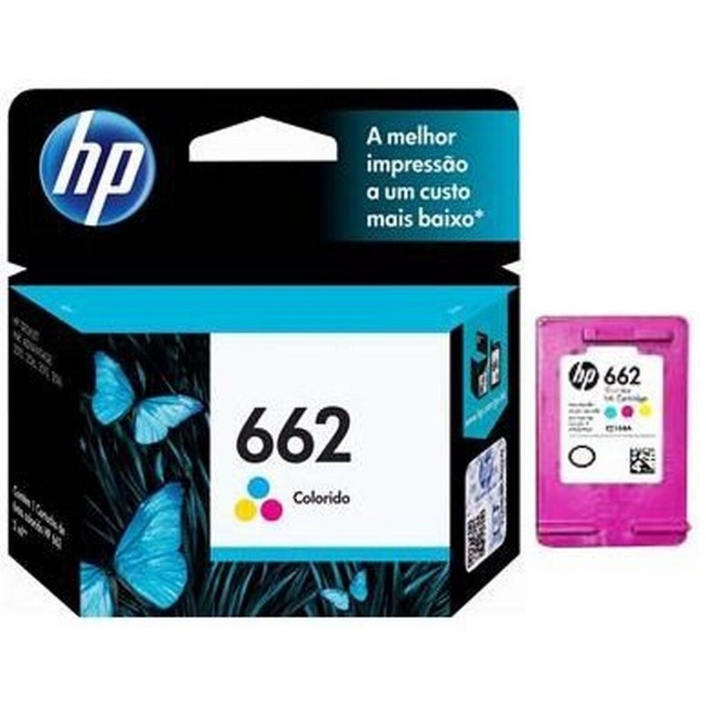 Cartucho de Tinta HP 662 Colorido Original - CZ104AB - 100 páginas para 2516, 3516, 3546, 2546, 1516, 4646, 2646