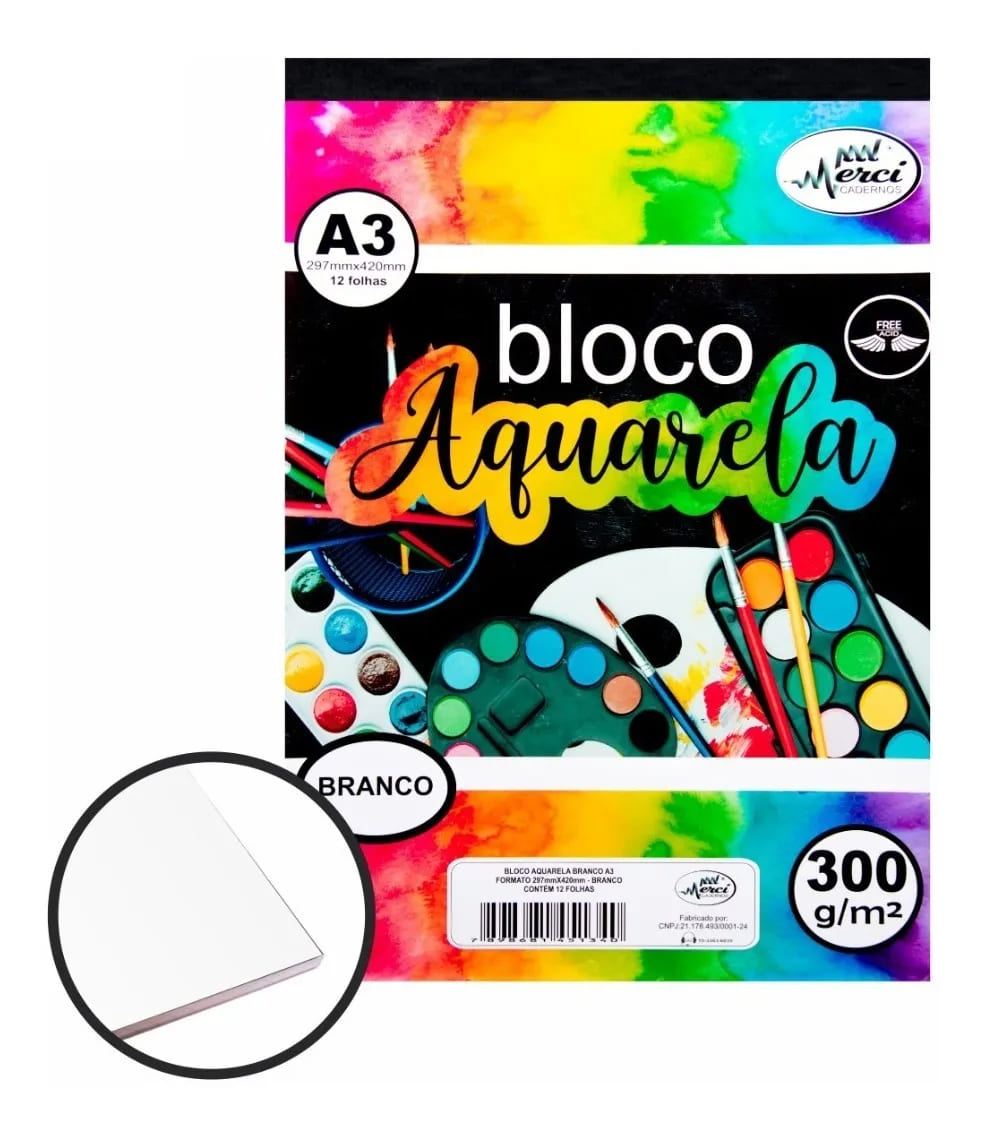 Bloco Desenho Aquarela Merci A3 12 Folhas