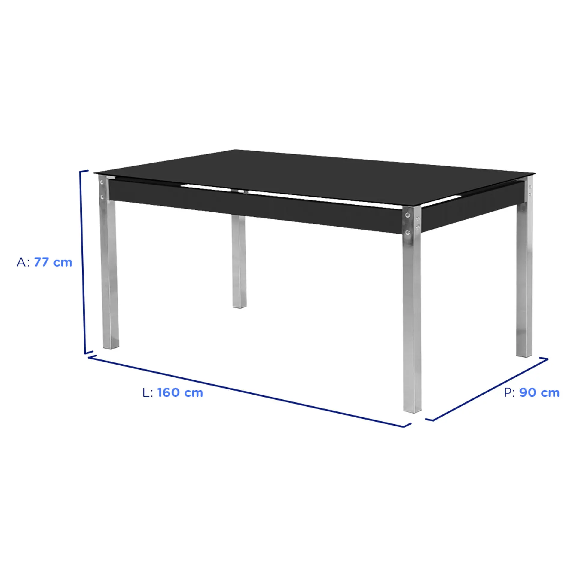 Conjunto de Mesa 6 Cadeiras Tampo de Vidro CR RT Aço Nobre - Cromada/Preto