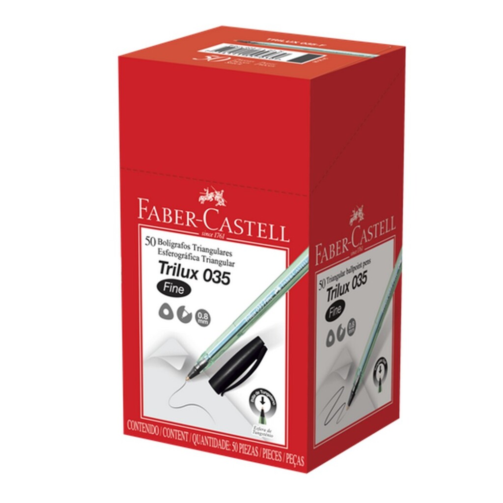 Caneta Esferográfica 0,8mm Trilux Preto Faber Castell - Caixa com 50 Unidades - TRIPF/PR