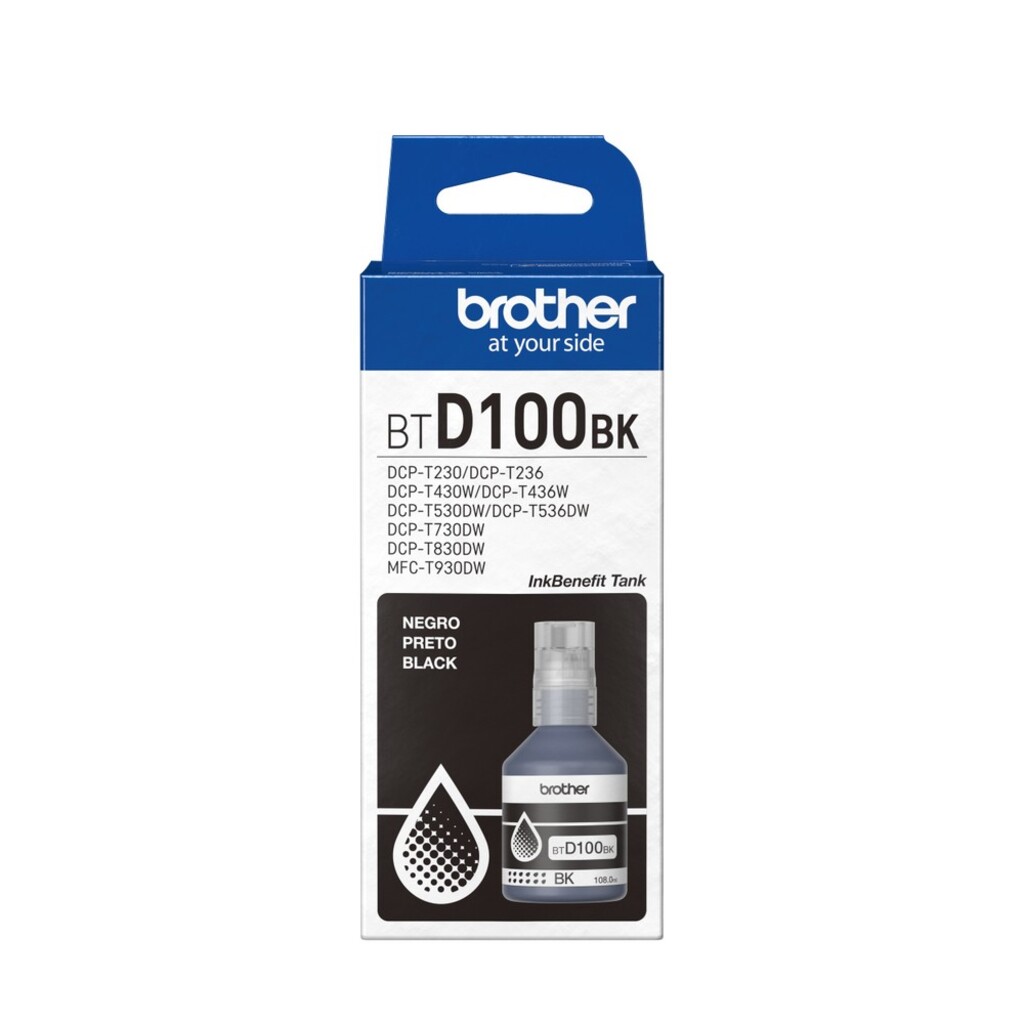 Tinta para Cartucho Brother Preto Original - BTD100BK -  7.500 páginas para DCP-T230, DCP-T430W, DCP-T436W, DCP-T530DW, DCP-T730DW e DCP-T830DW