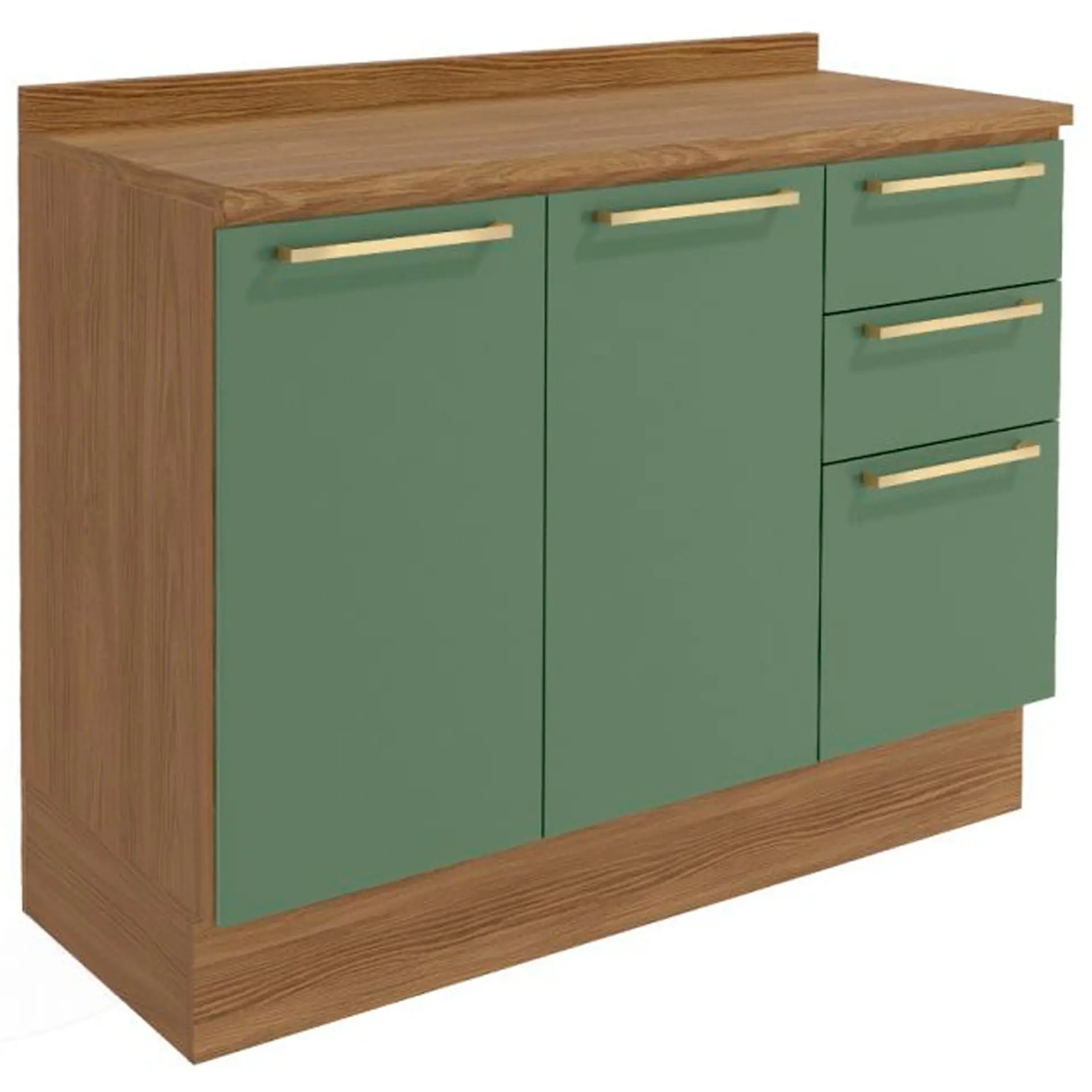Balcão com Tampo 2 Portas 3 Gavetas 120cm MDP Botanic Kappesberg - Nog. Fosco/Verde Oliva