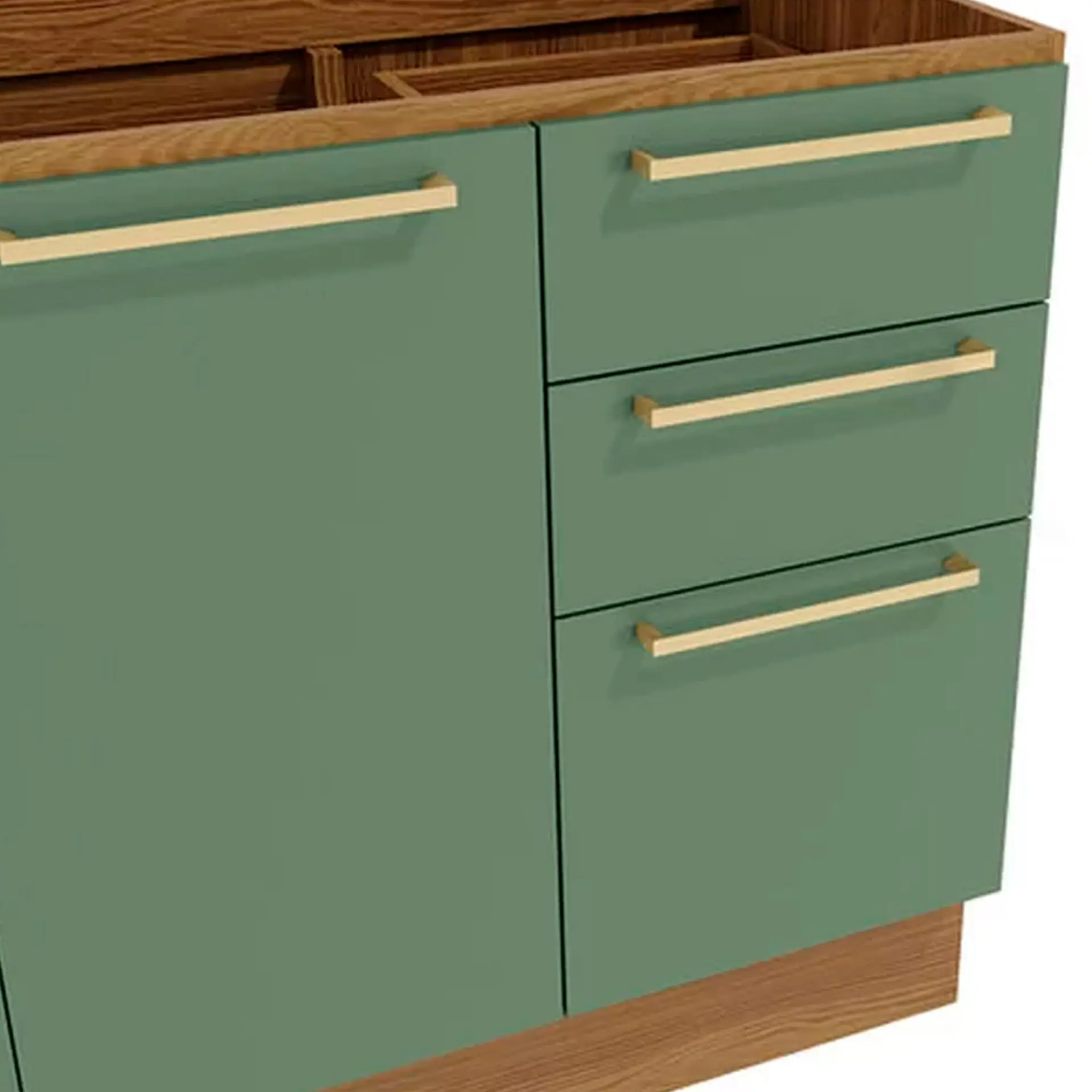 Balcão com Tampo 2 Portas 3 Gavetas 120cm MDP Botanic Kappesberg - Nog. Fosco/Verde Oliva