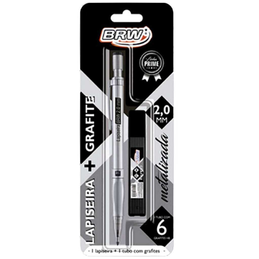 Lapiseira Técnica 2.0mm Metálica Prata Brw - com Grafite - LP2002