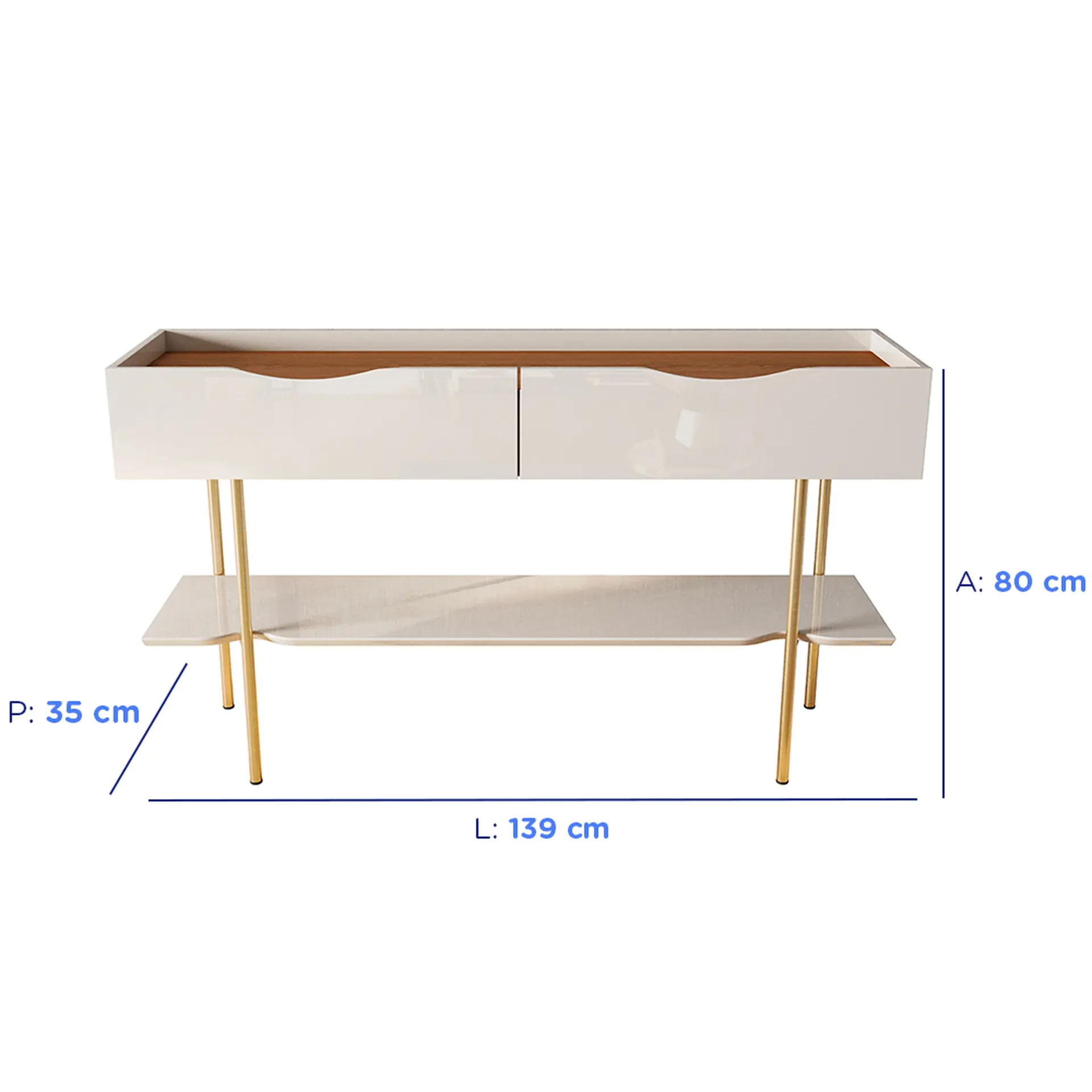 Aparador 2 Portas MDF Cairo Lukaliam - Off White/Jequitiba