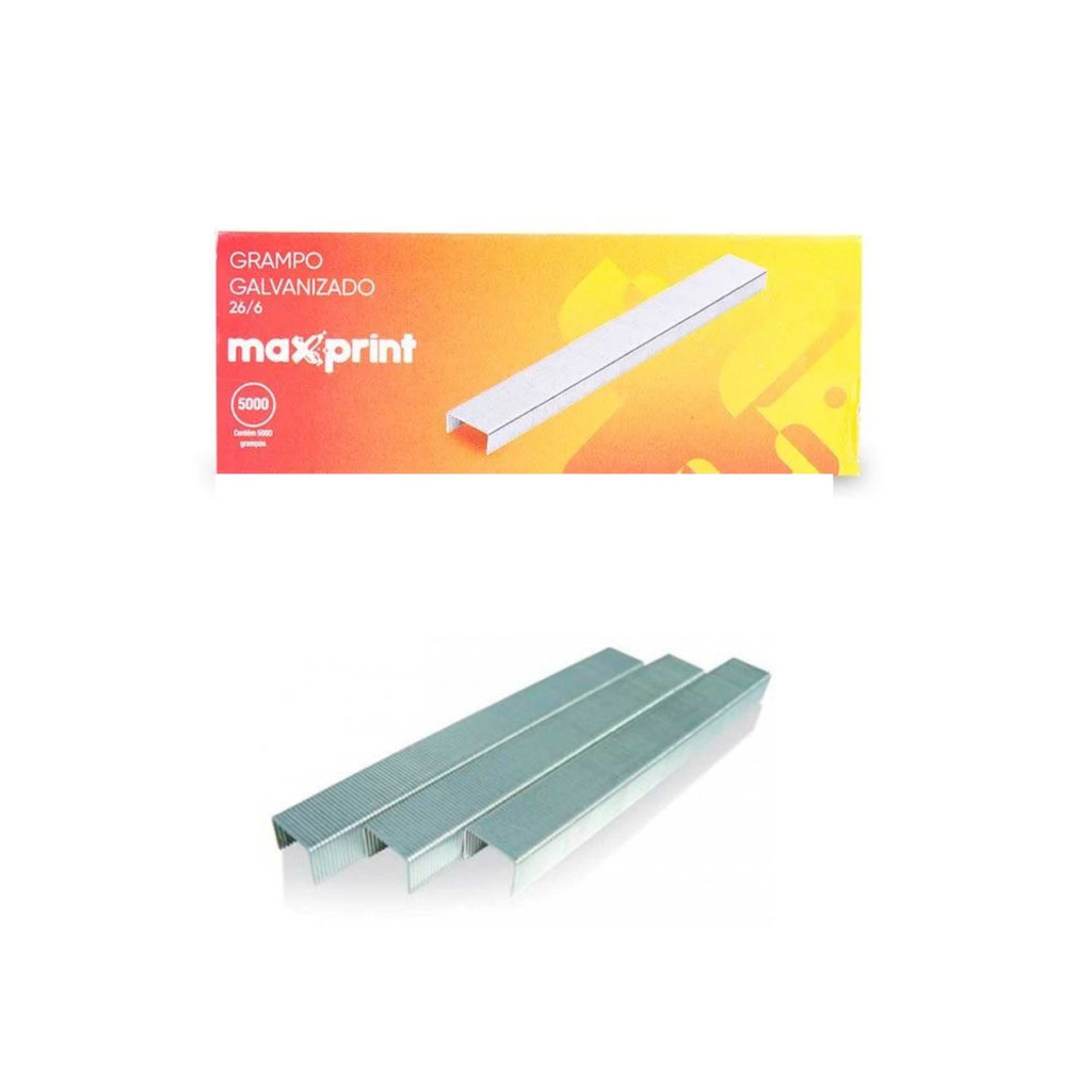 Grampos Galvanizado 26/6 Caixa com 5000 Unidades - Maxprint - MX-S26G - 712094