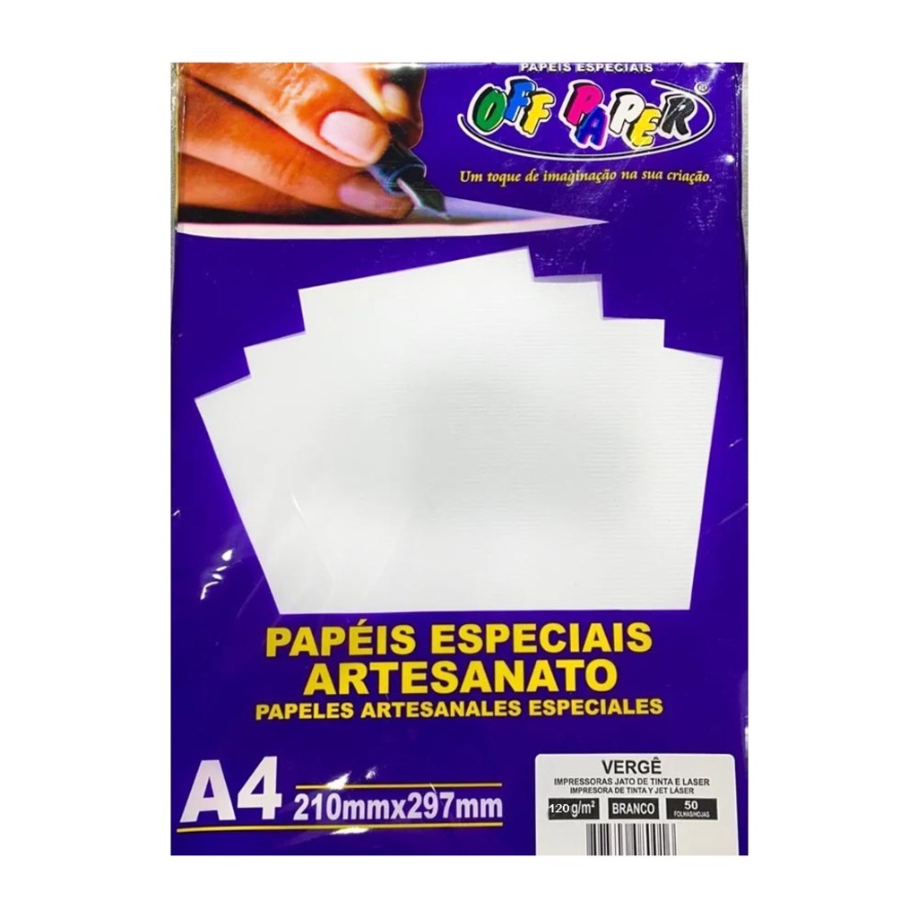 Papel Vergê A4 com 50 Folhas 120 Gramas Branco - Off Paper - 00032