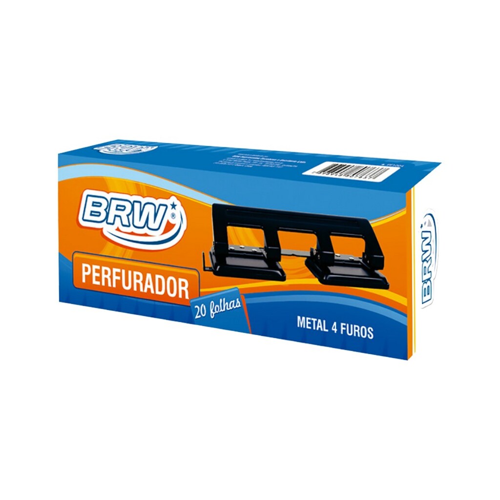Perfurador de Papel Metal 20 Folhas 4 Furos Preto Brw - Unitário - PF1004