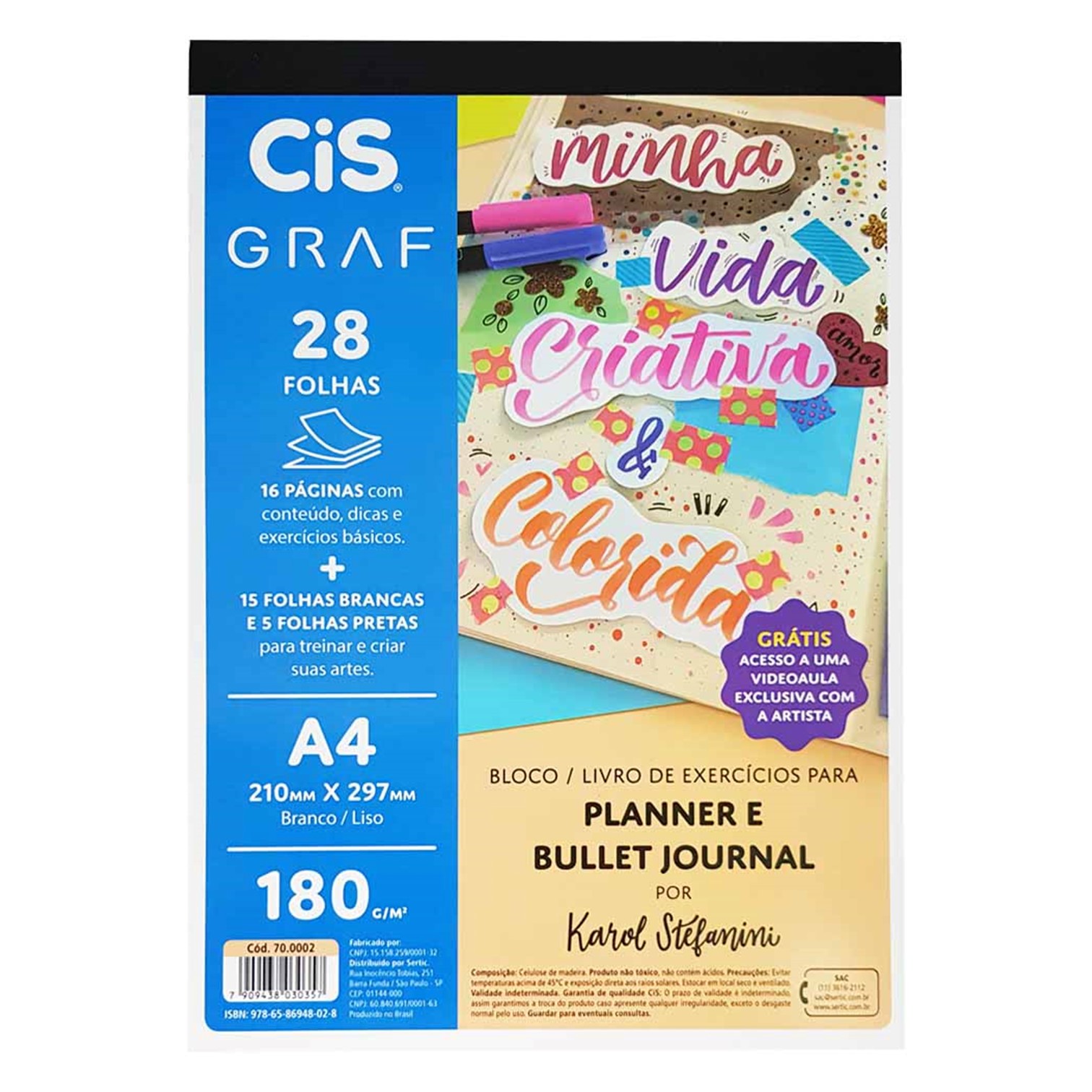 Bloco de Papel CIS para Planner Bullet A4 180 Gramas 28 Folhas