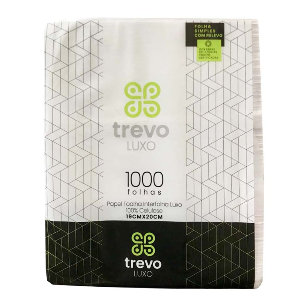 Papel Toalha Interfolha Branco Luxo 20x19cm com Relevo Trevo Papeis - 38 - Pacote com 1000 Folhas