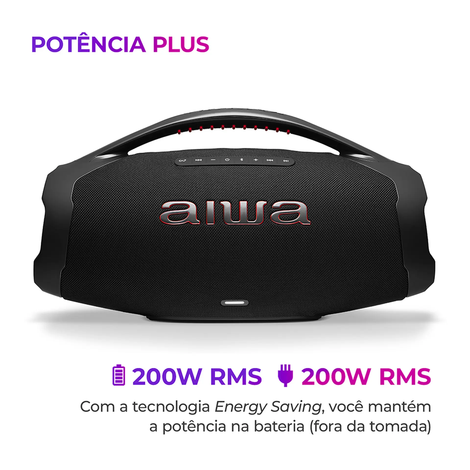 Caixa de Som Portátil Aiwa Boombox Plus 200W Bluetooth À Prova D'água BBS-01B - Preto