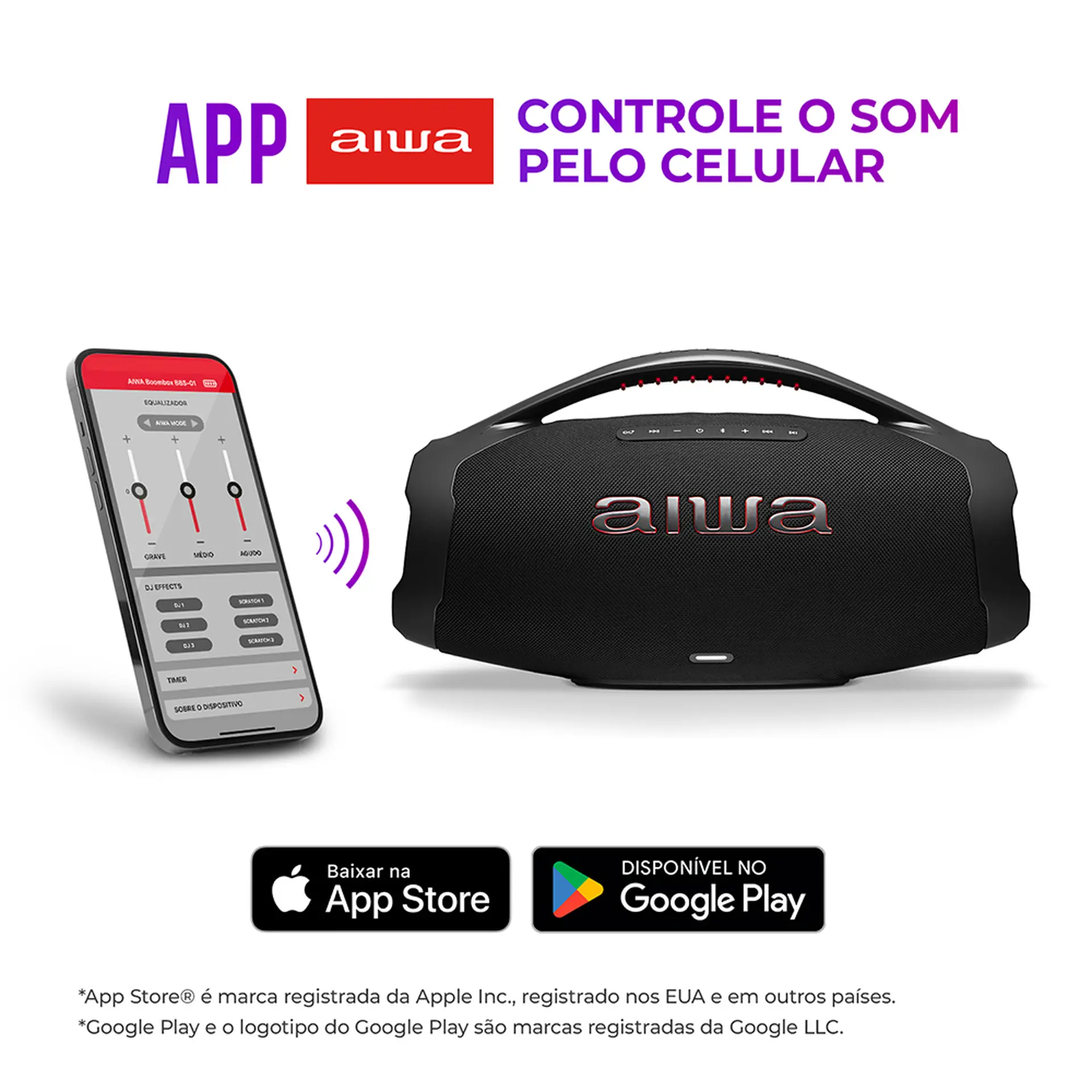 Caixa de Som Portátil Aiwa Boombox Plus 200W Bluetooth À Prova D'água BBS-01B - Preto