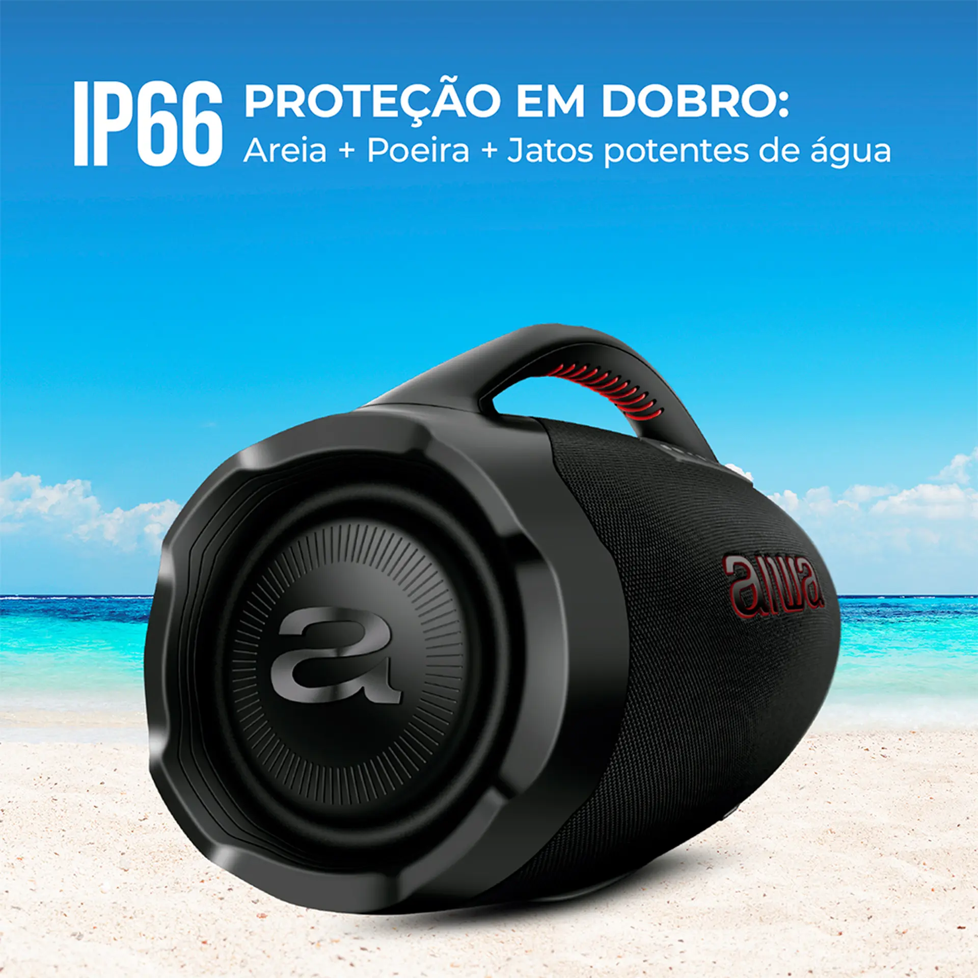 Caixa de Som Portátil Aiwa Boombox Plus 200W Bluetooth À Prova D'água BBS-01B - Preto