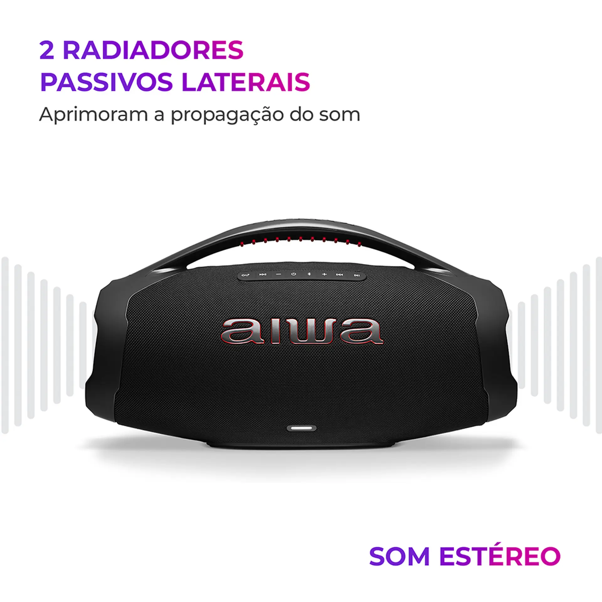 Caixa de Som Portátil Aiwa Boombox Plus 200W Bluetooth À Prova D'água BBS-01B - Preto