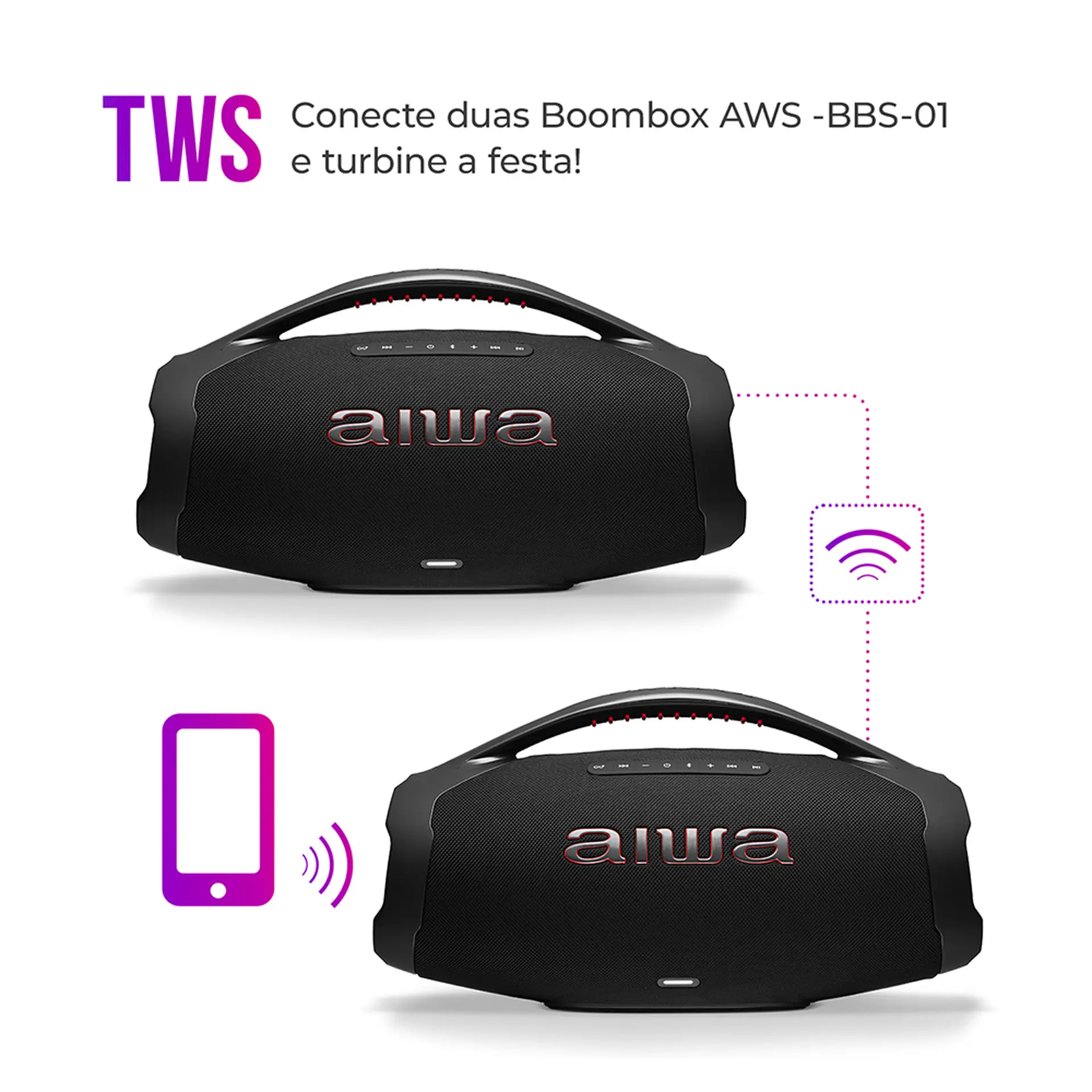 Caixa de Som Portátil Aiwa Boombox Plus 200W Bluetooth À Prova D'água BBS-01B - Preto