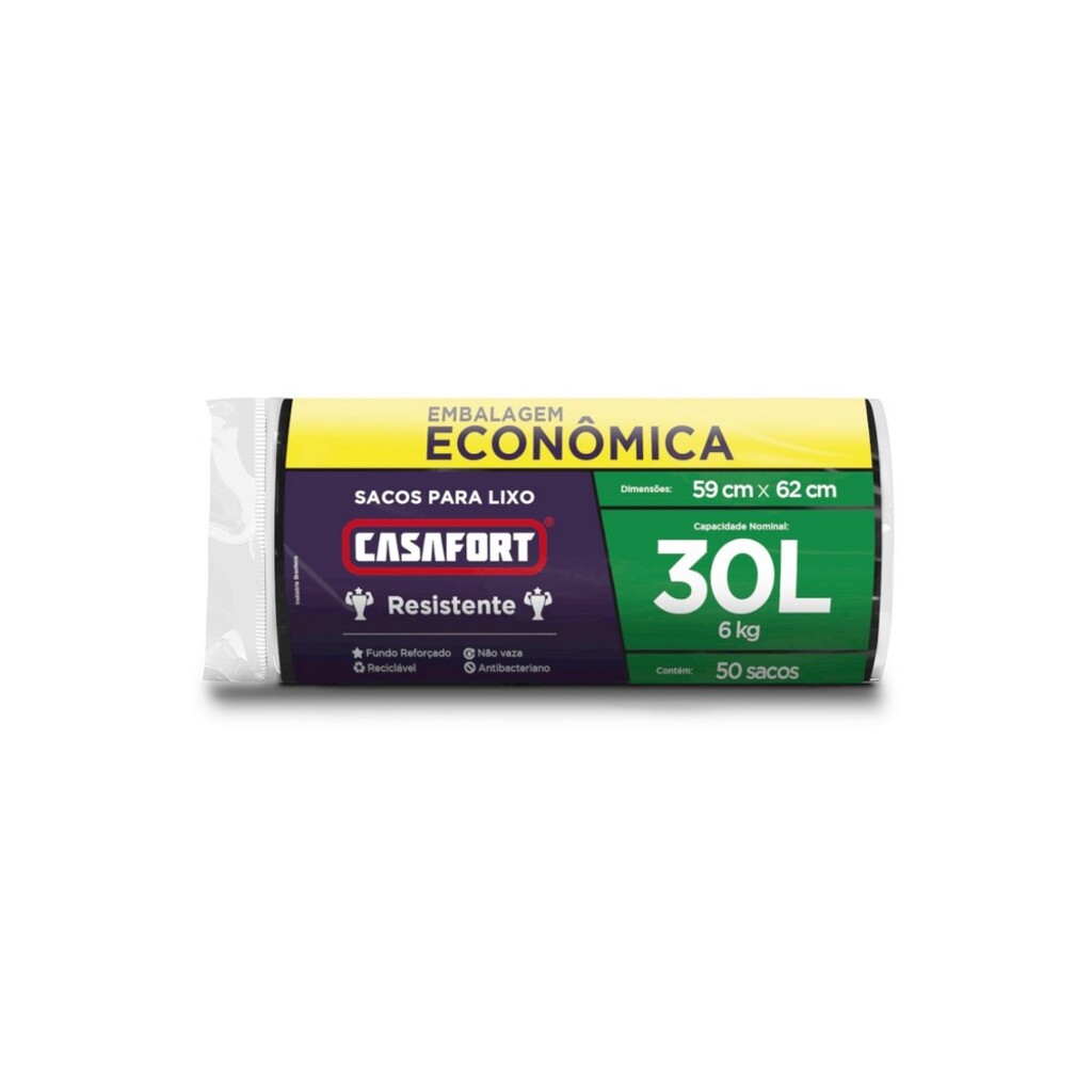 Saco de Lixo Preto 30 Litros 59x62cm CasaFort - 10120944 - Pacote 50 Unidades
