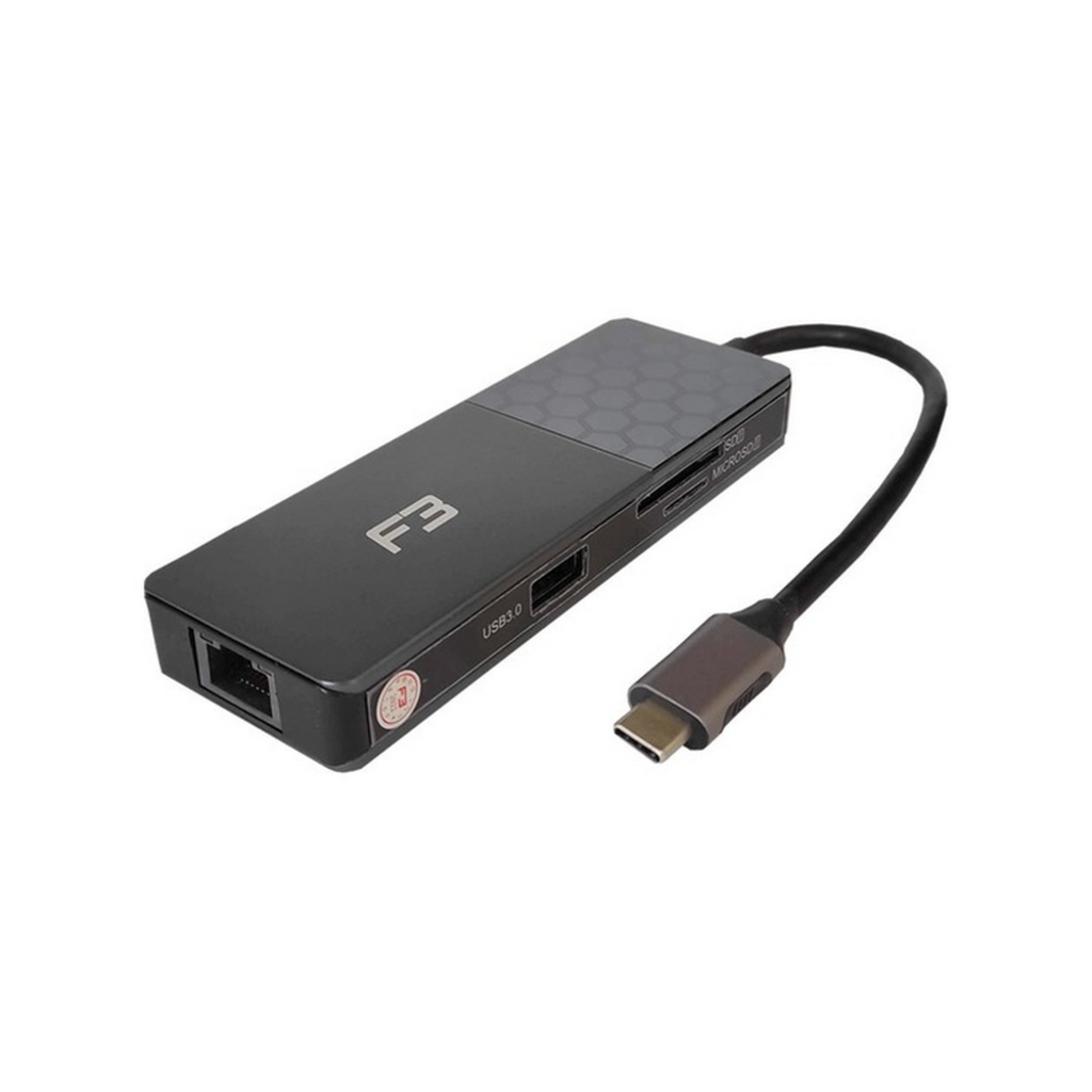 Conversor USB Type-C 3.0 Macho para 2 USB 3.0/ 1 HDMI 4K/ 1 RJ45 Gigabit/ Micro SD/ SD/ Type-C F3 - 1539