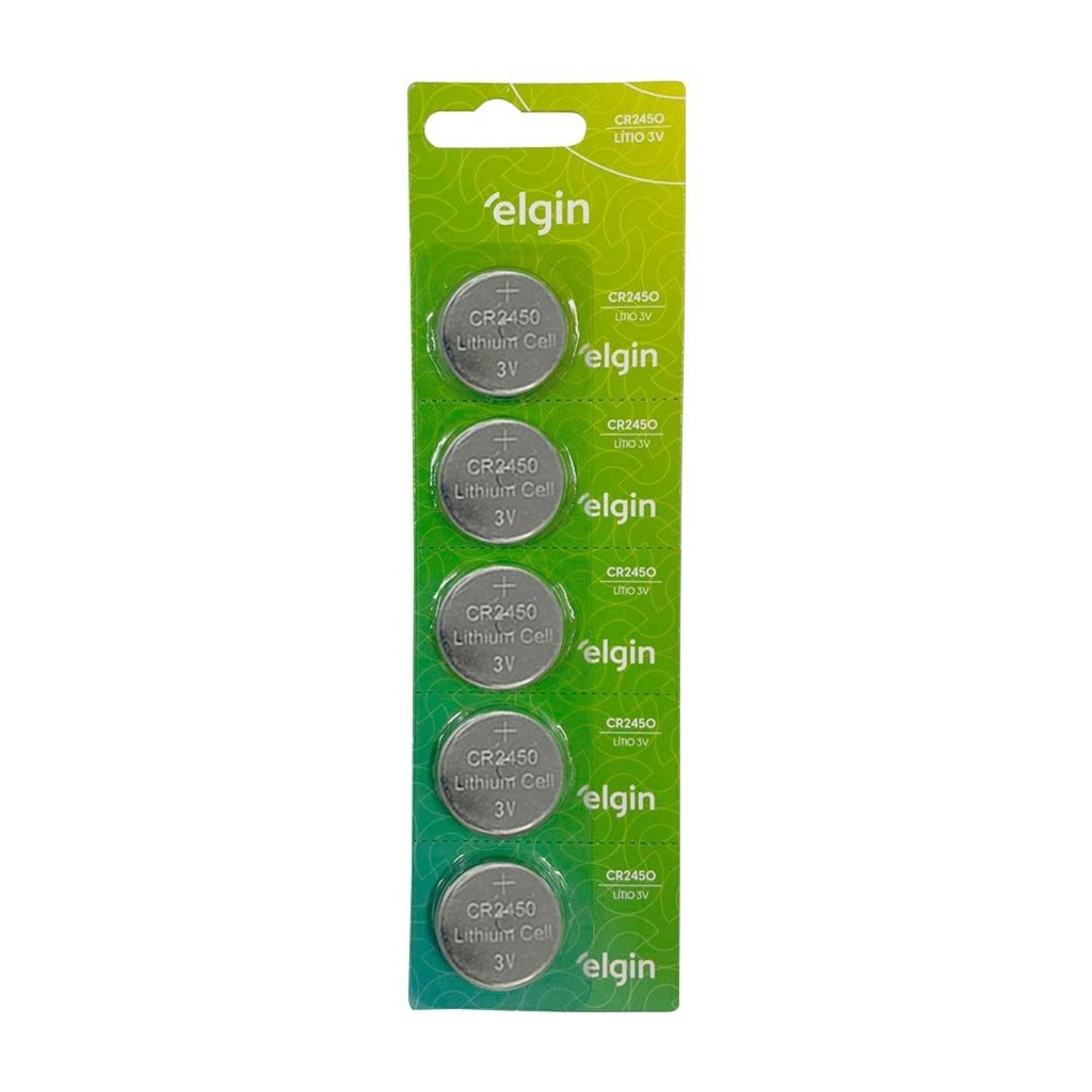 Bateria CR2450 3,0 Volts Elgin - 82305 - Cartela com 5 Baterias