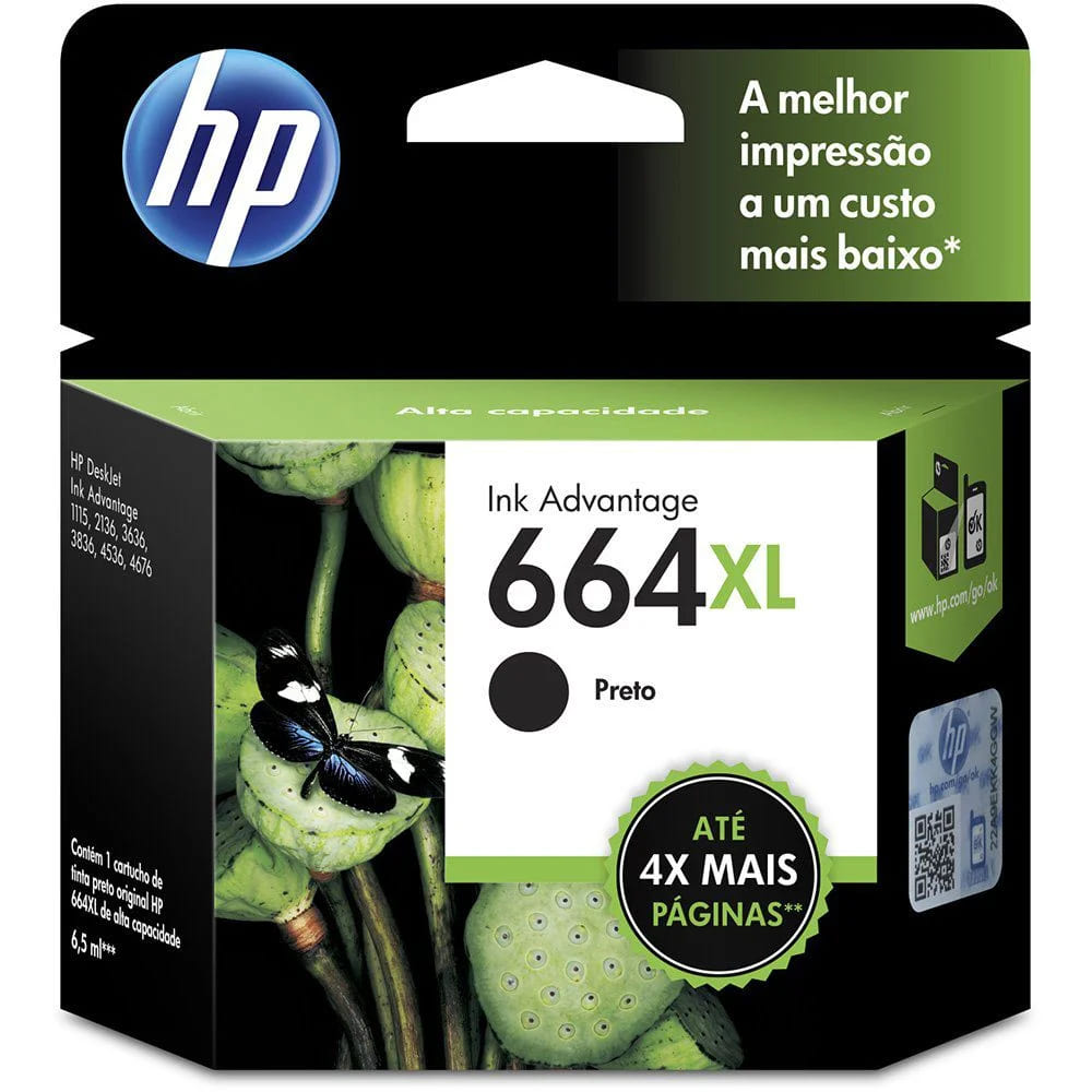 Cartucho de Tinta HP 664XL Advantage Original de Alta Capacidade 8,5ml Preto