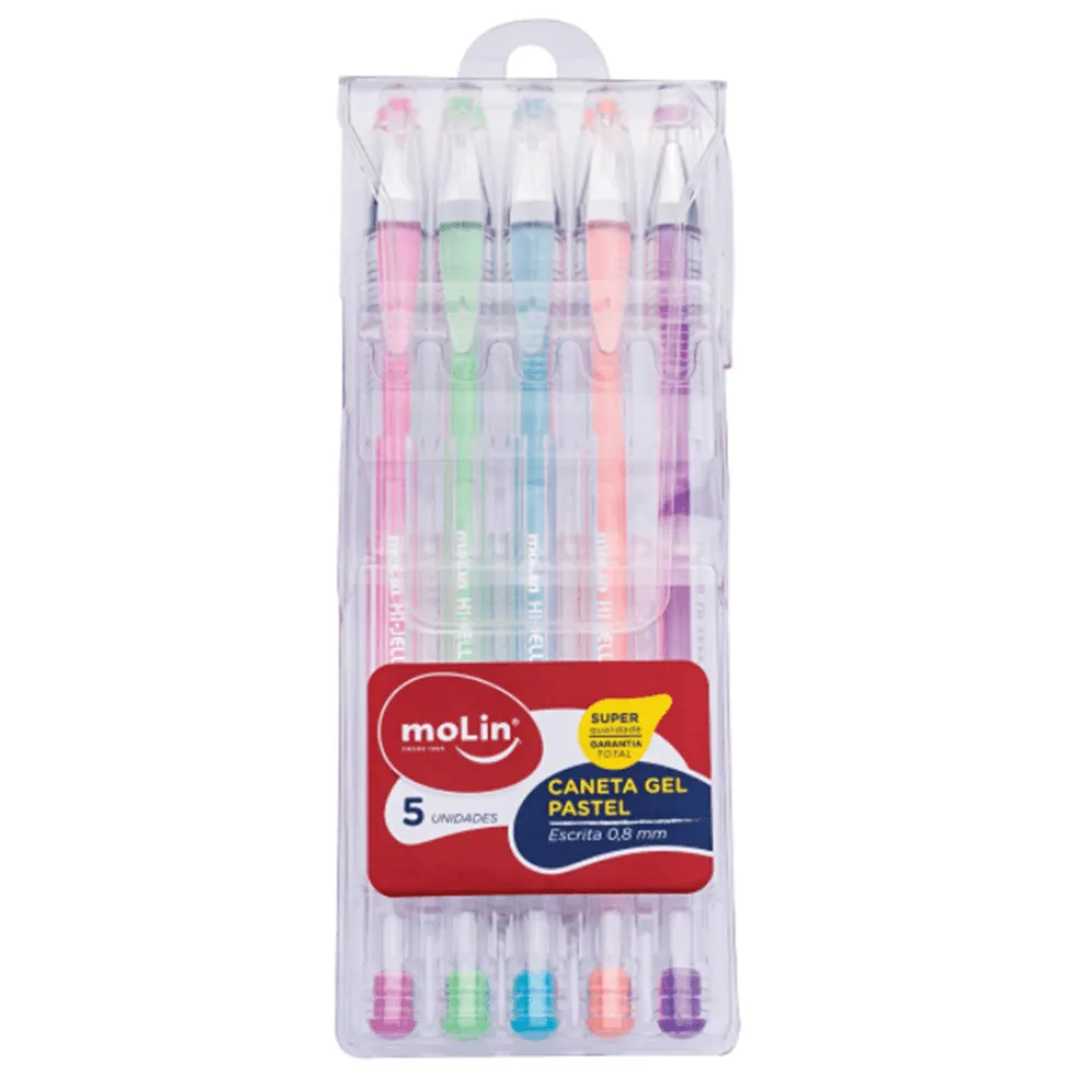 Caneta Esferográfica Molin em Gel 0.8mm 5 Unidades Tons Pastel