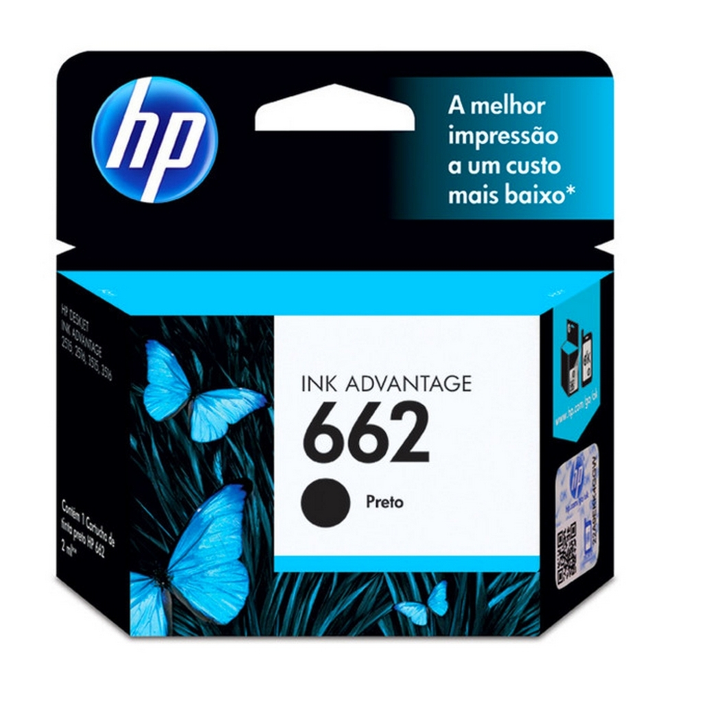 Cartucho de Tinta HP 662 Preto Original - CZ103AB - 120 páginas para 2516, 3516, 3546, 2546, 1516, 4646, 2646