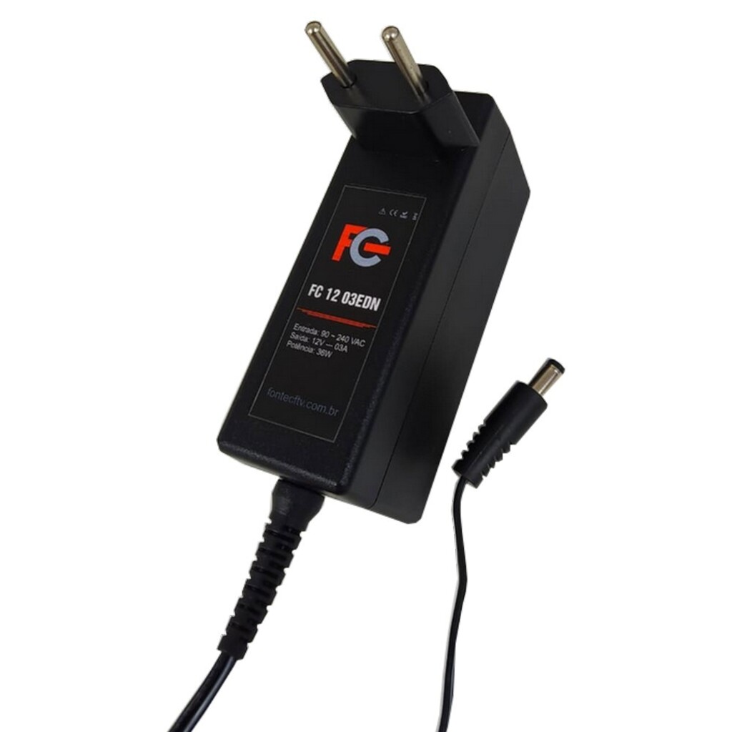 Fonte Chaveada 12V 3A 36W Plug P4 Macho 2.1mm FC Fontes - FC1203EDN