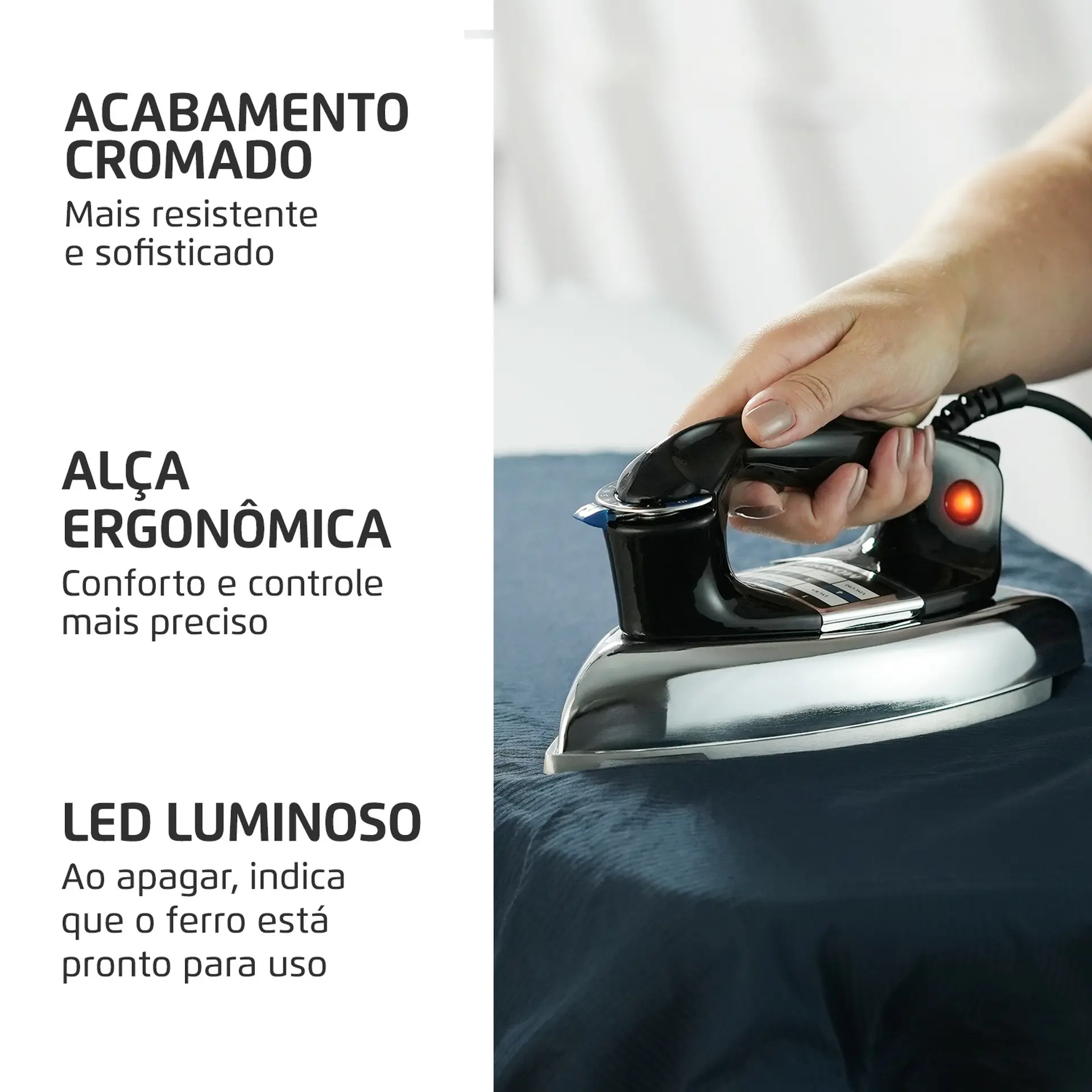 Ferro de Passar a Seco Mondial FS-01-BI com Salva-Botões - Preto - 110 Volts