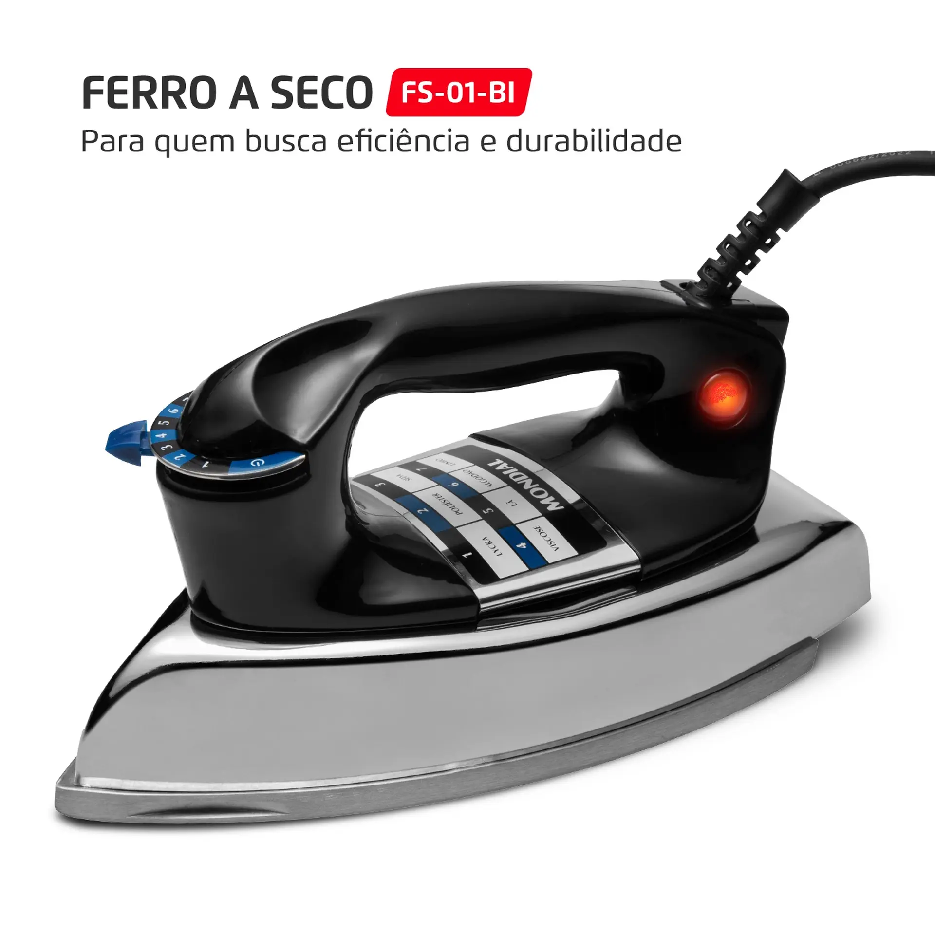 Ferro de Passar a Seco Mondial FS-01-BI com Salva-Botões - Preto - 110 Volts