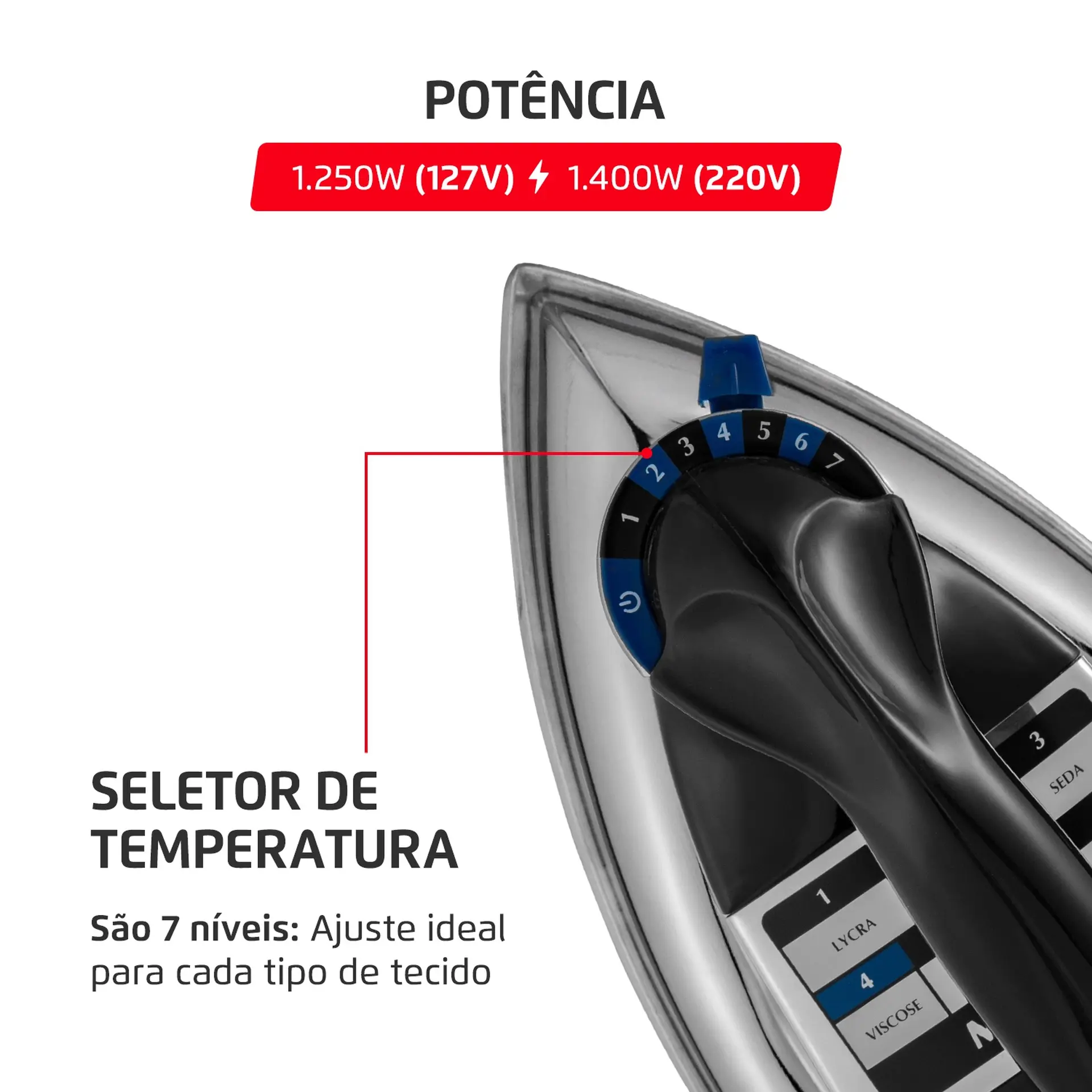 Ferro de Passar a Seco Mondial FS-01-BI com Salva-Botões - Preto - 110 Volts