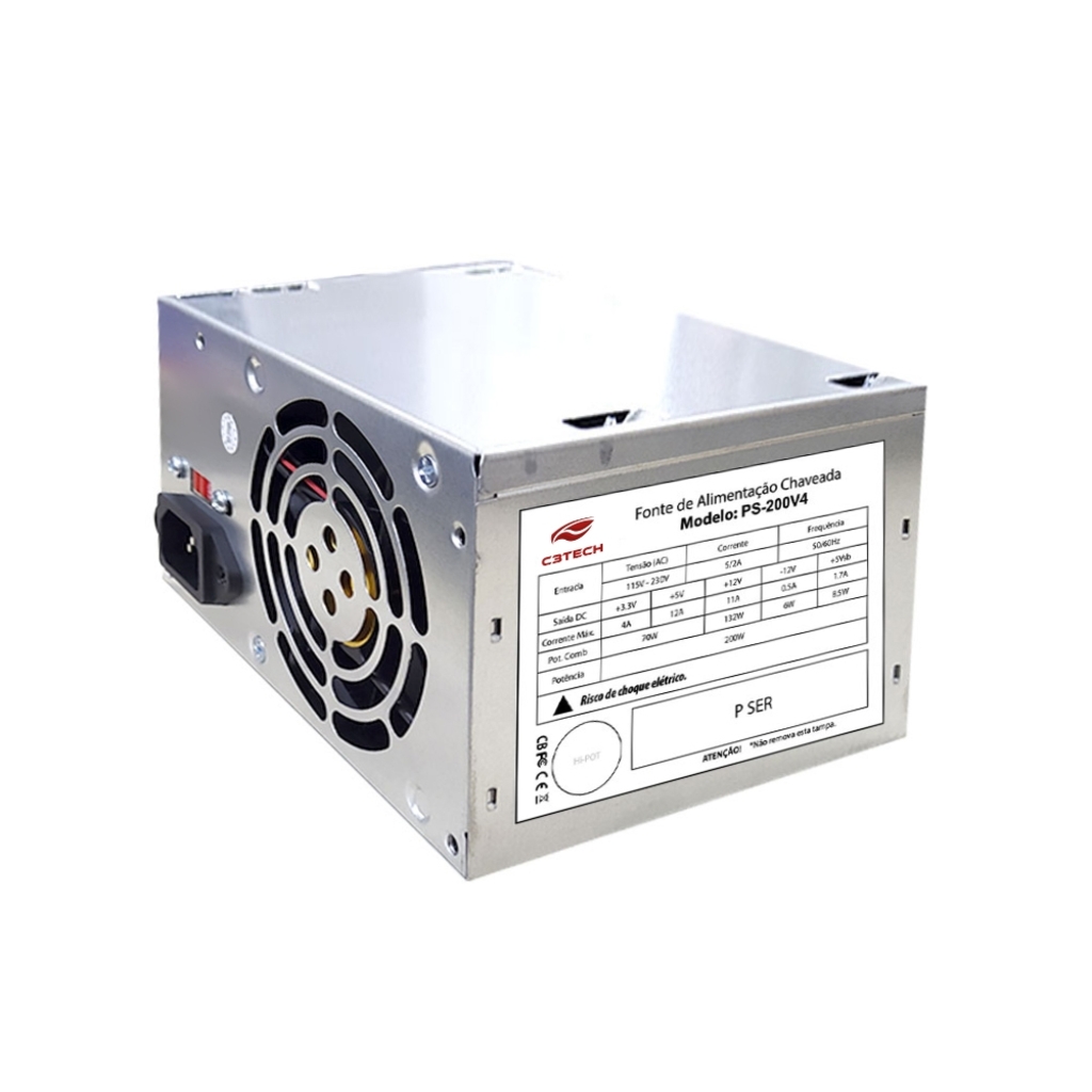 Fonte para Micro Computador ATX 200W Real C3tech  PS-200V4SCX sem Cabo de Força e sem Embalagem