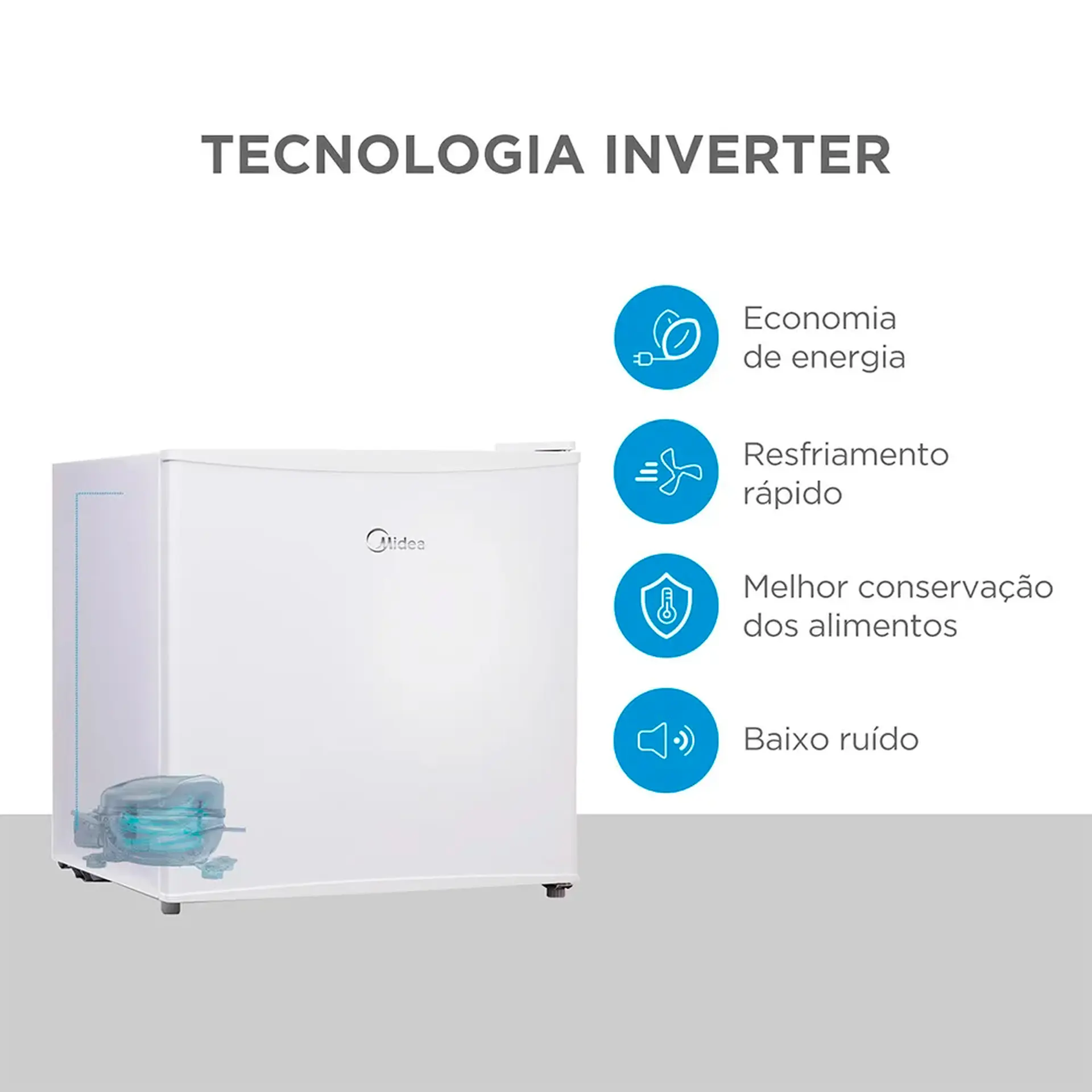 Frigobar 45 Litros Midea Inverter 1 Porta Degelo Manual MDRD08 - Branco - Bivolt