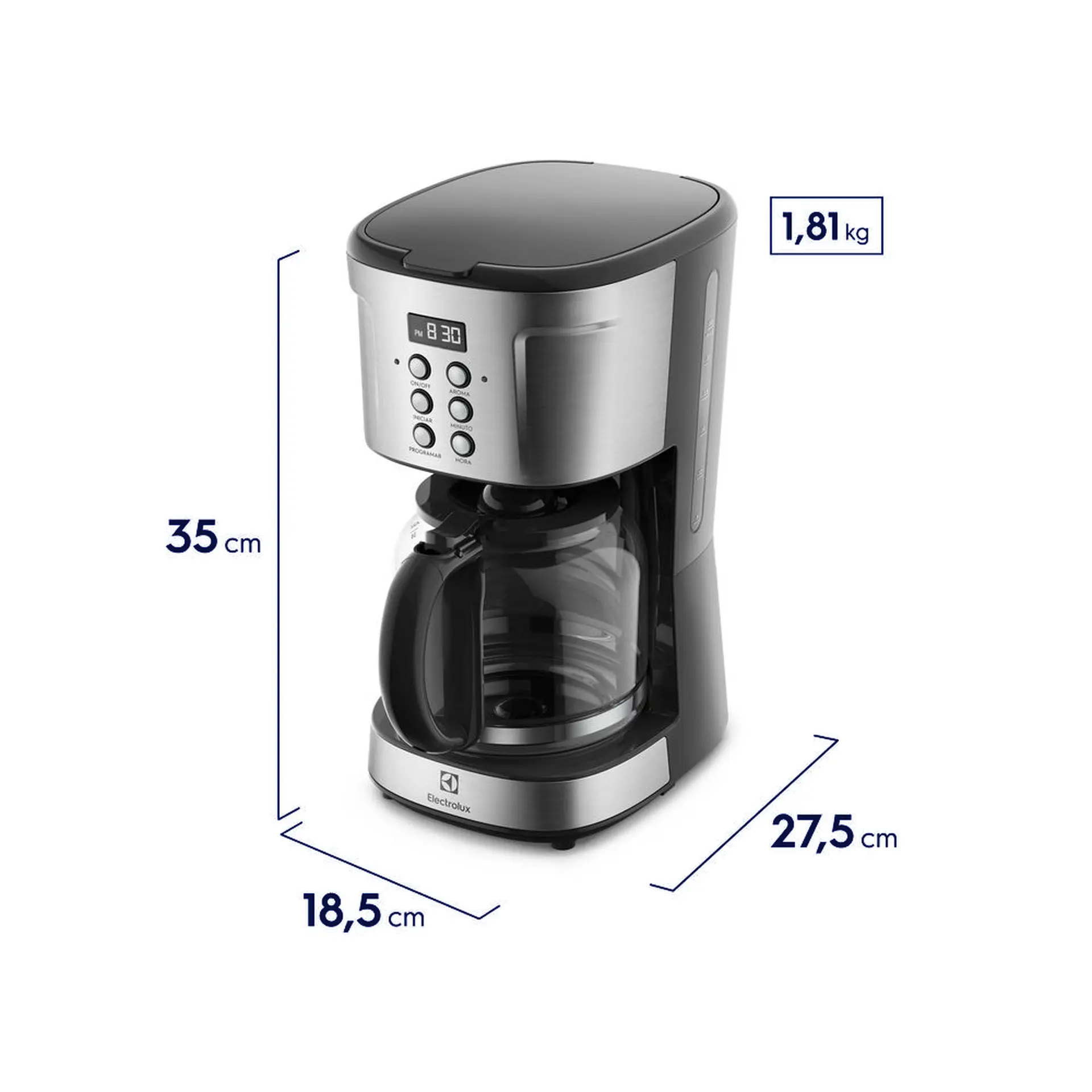 Cafeteria Elétrica Electrolux Programável com Timer Experience 38 Xícaras ECM30 - Preto/Inox - 110 Volts