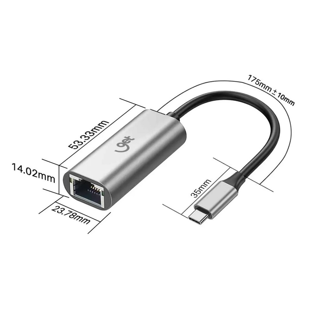 Adaptador USB Type-C Macho x Rede RJ45 10/100/1000 Get 71817